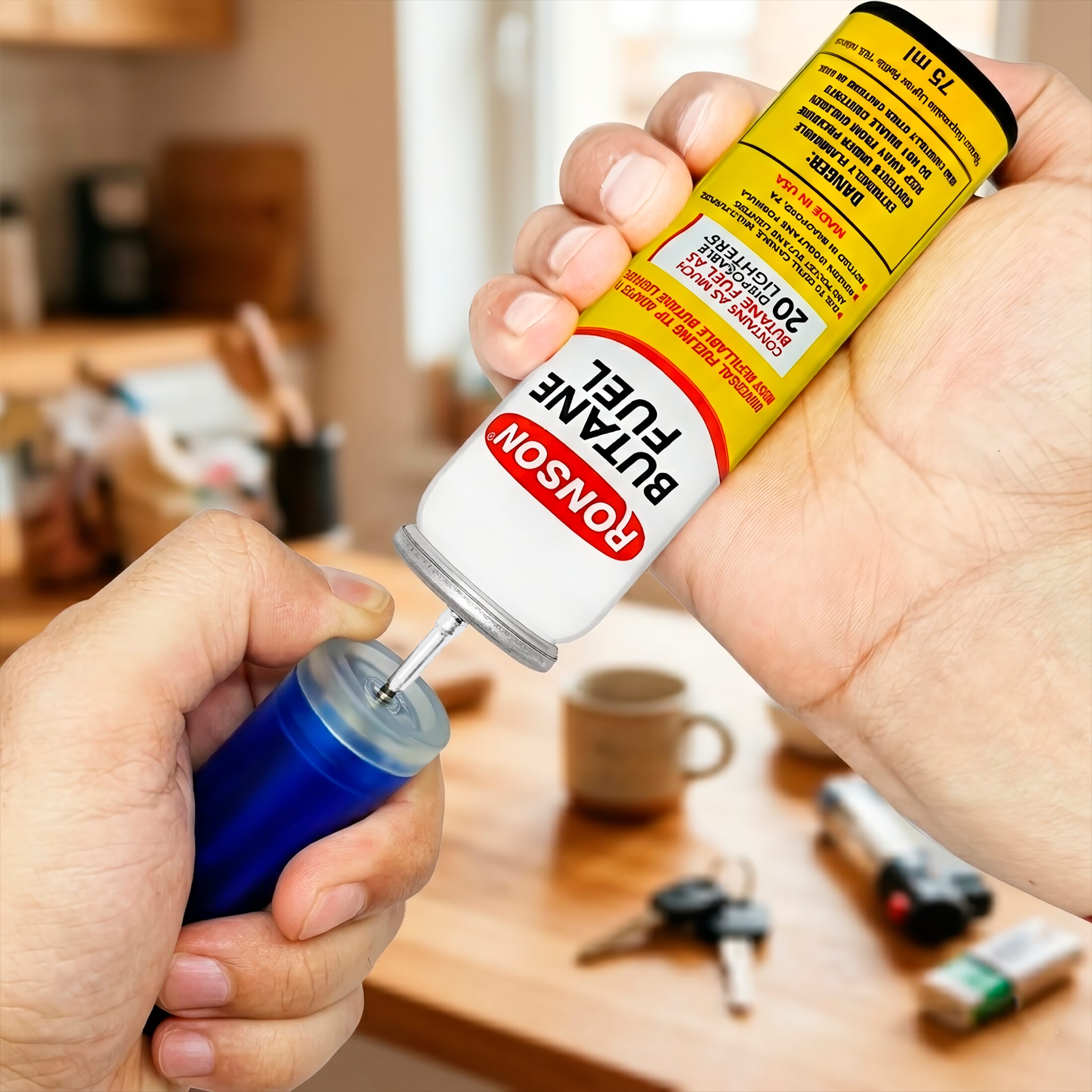 Lata Ronson Gas Butano de 75 ml marca Ronson para recargar encendedores de gas, compatible con Clipper y Zippo, incluye adaptador. MRO-99142