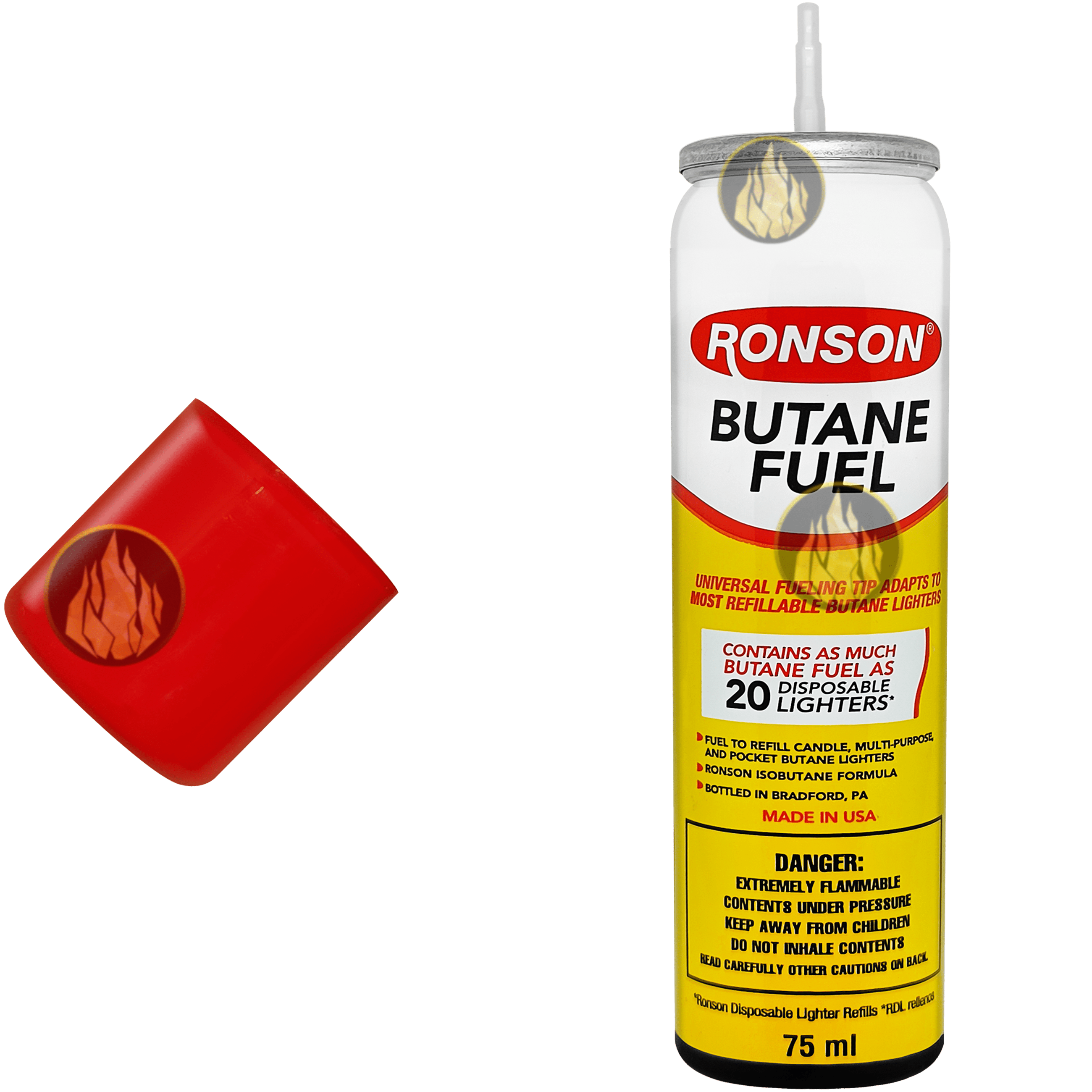 Lata Ronson Gas Butano de 75 ml marca Ronson para recargar encendedores de gas, compatible con Clipper y Zippo, incluye adaptador. MRO-99142