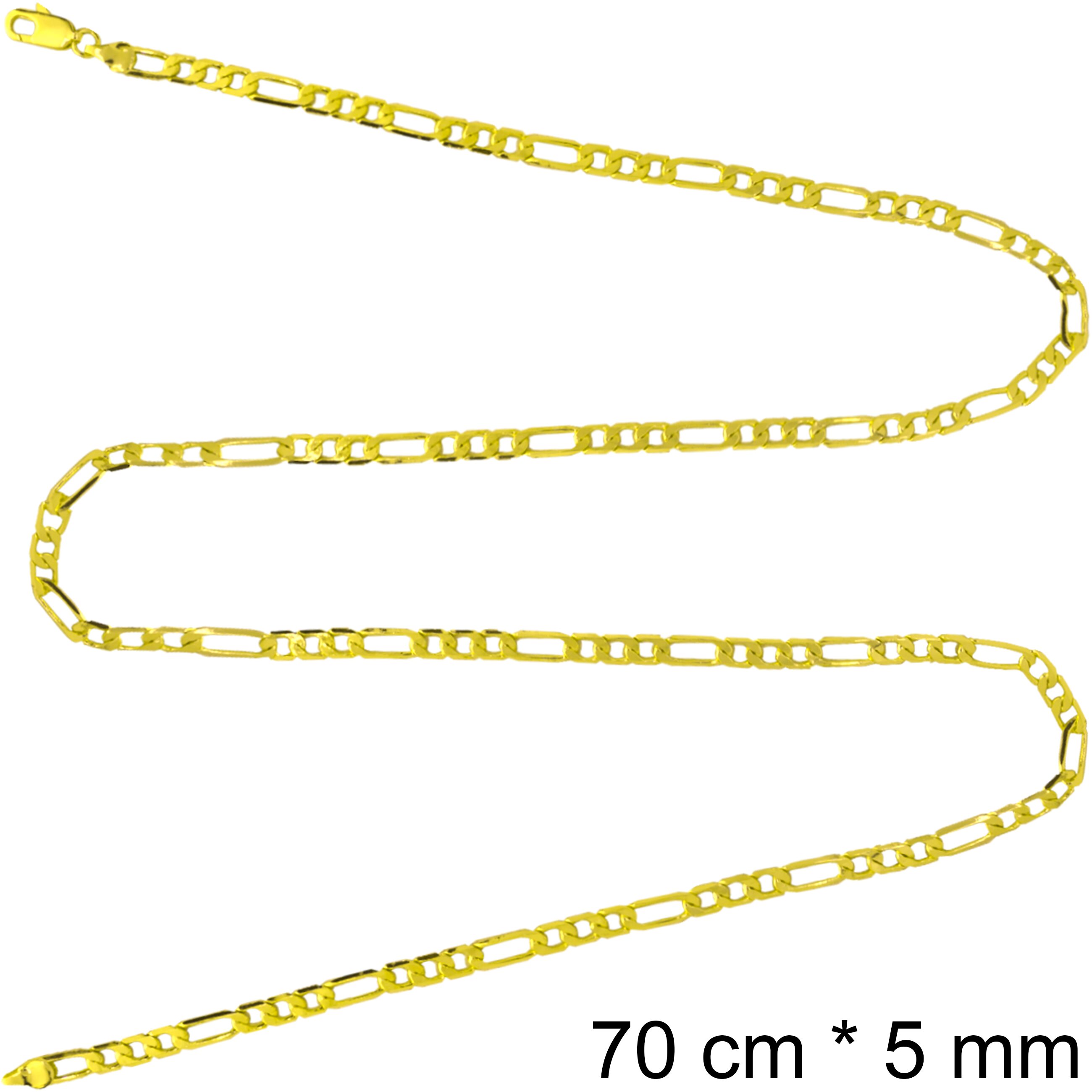 Cadena Figaro Oro Laminado 14K 5mm unisex elegante con diseño 3x1 ideal para hombre y mujer.