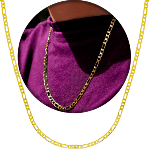 Cadena Figaro Oro Laminado 14K 5mm unisex elegante con diseño 3x1 ideal para hombre y mujer.