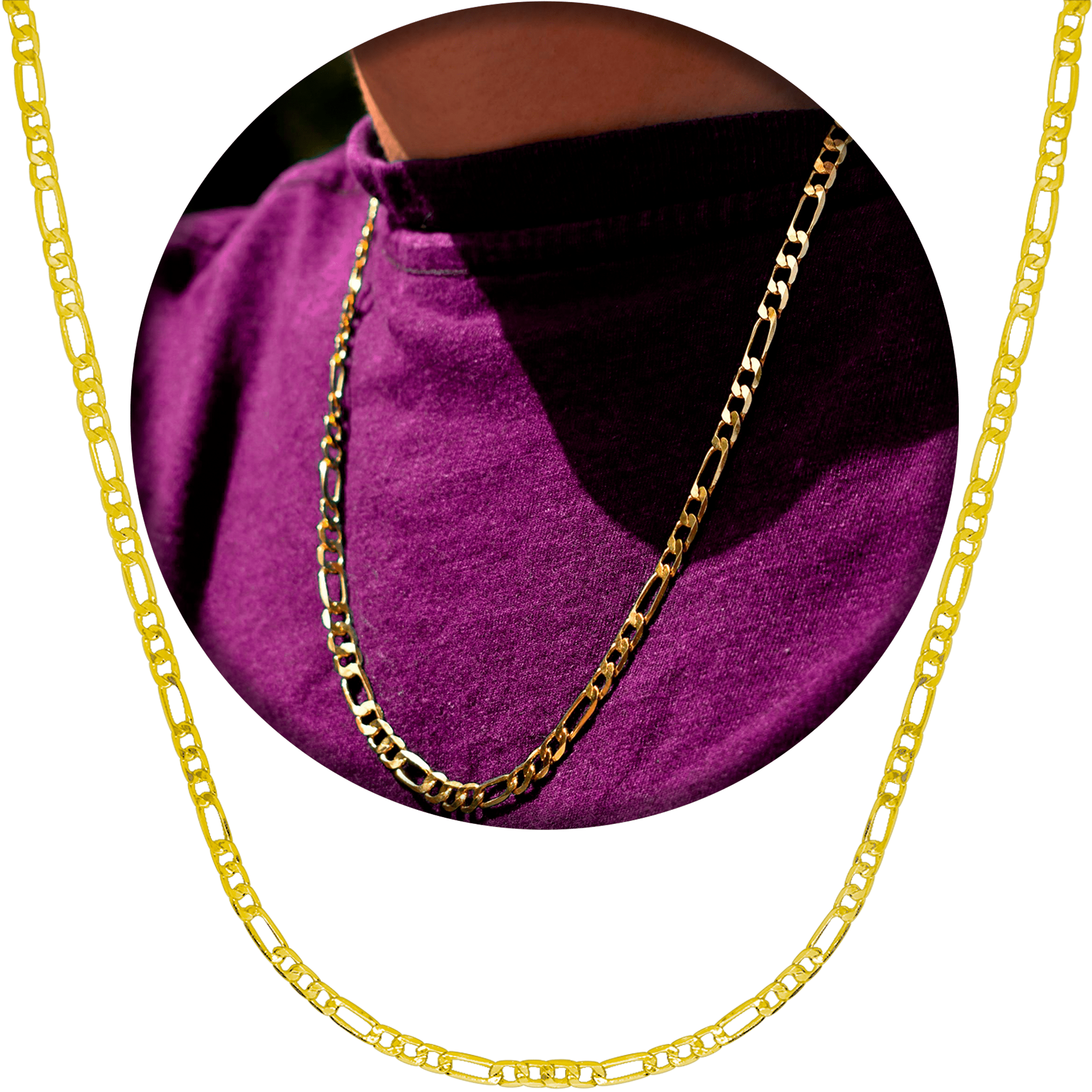 Cadena Figaro Oro Laminado 14K 5mm unisex elegante con diseño 3x1 ideal para hombre y mujer.