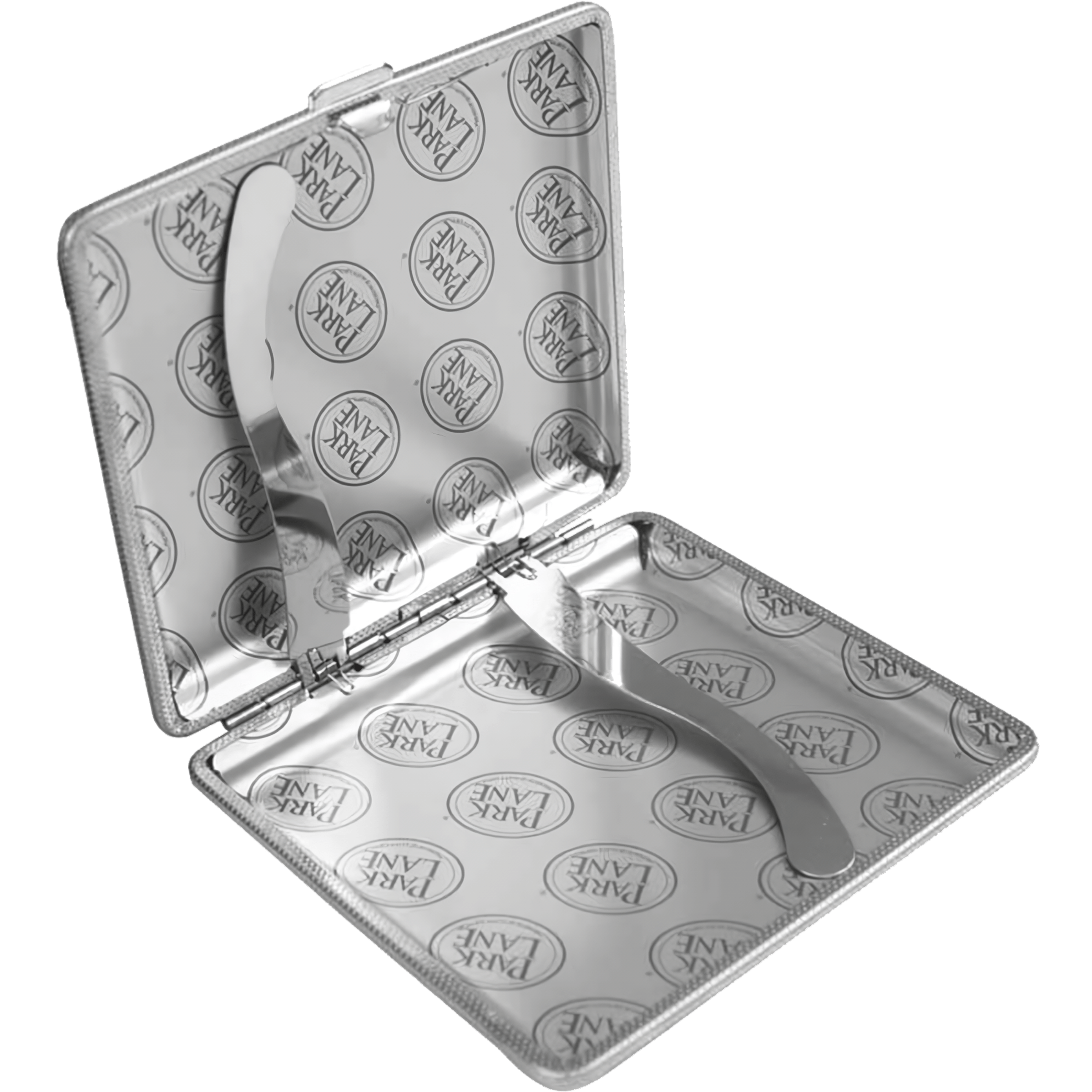 Cigarrera Park Lane plateada con diseño tipo cuero en cuadros, capacidad para 20 cigarros de 85 mm, fabricada en acero inoxidable y cuero PU. FAL-CG79