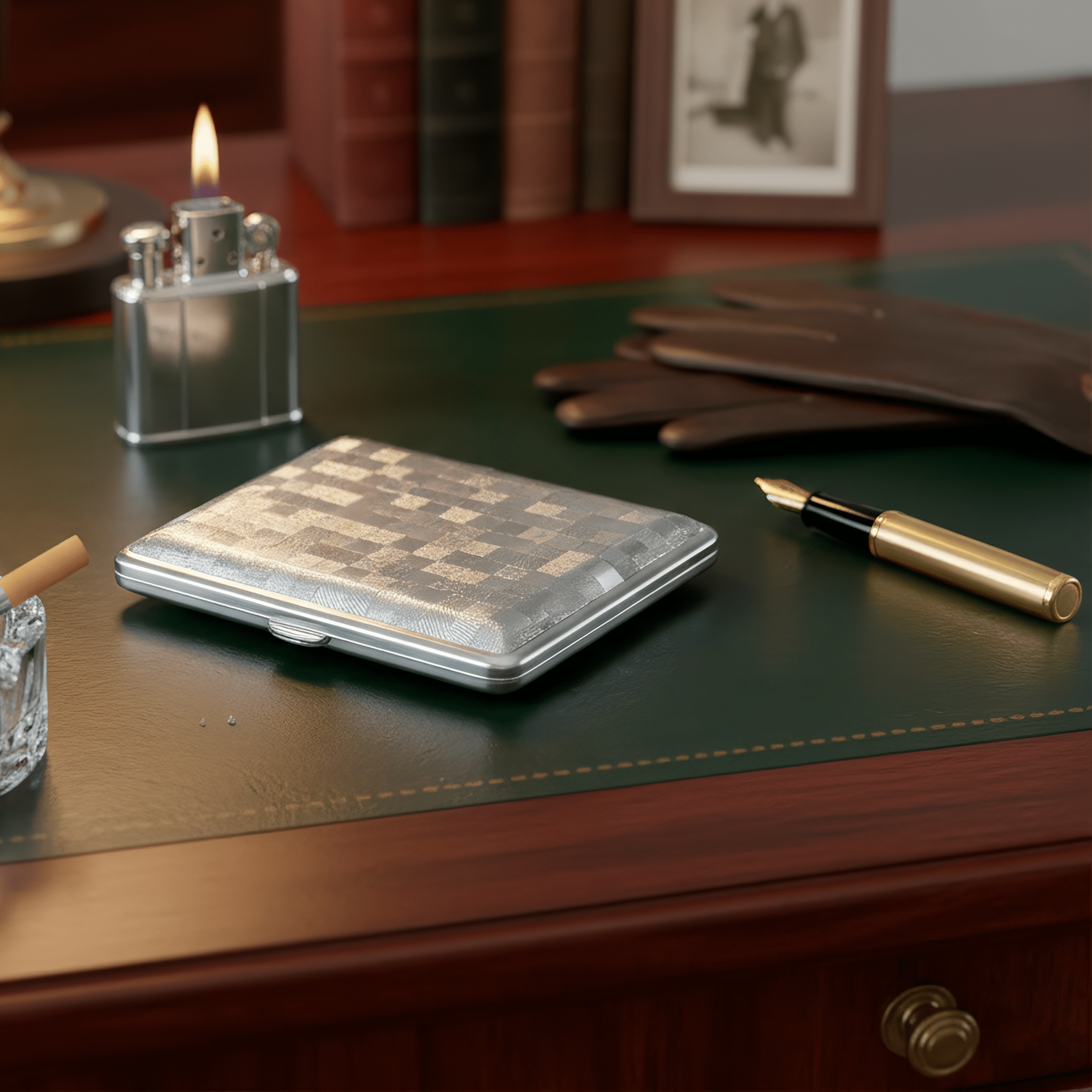 Cigarrera Park Lane plateada con diseño tipo cuero en cuadros, capacidad para 20 cigarros de 85 mm, fabricada en acero inoxidable y cuero PU. FAL-CG79