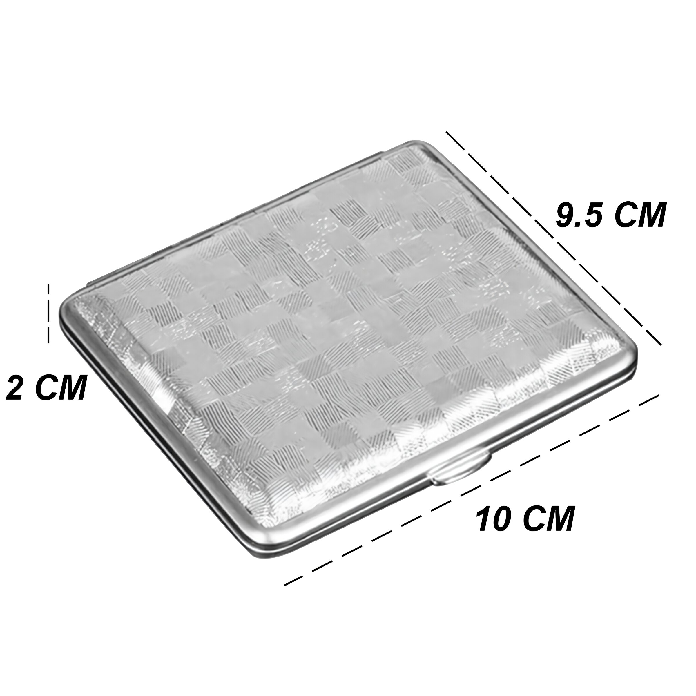 Cigarrera Park Lane plateada con diseño tipo cuero en cuadros, capacidad para 20 cigarros de 85 mm, fabricada en acero inoxidable y cuero PU. FAL-CG79