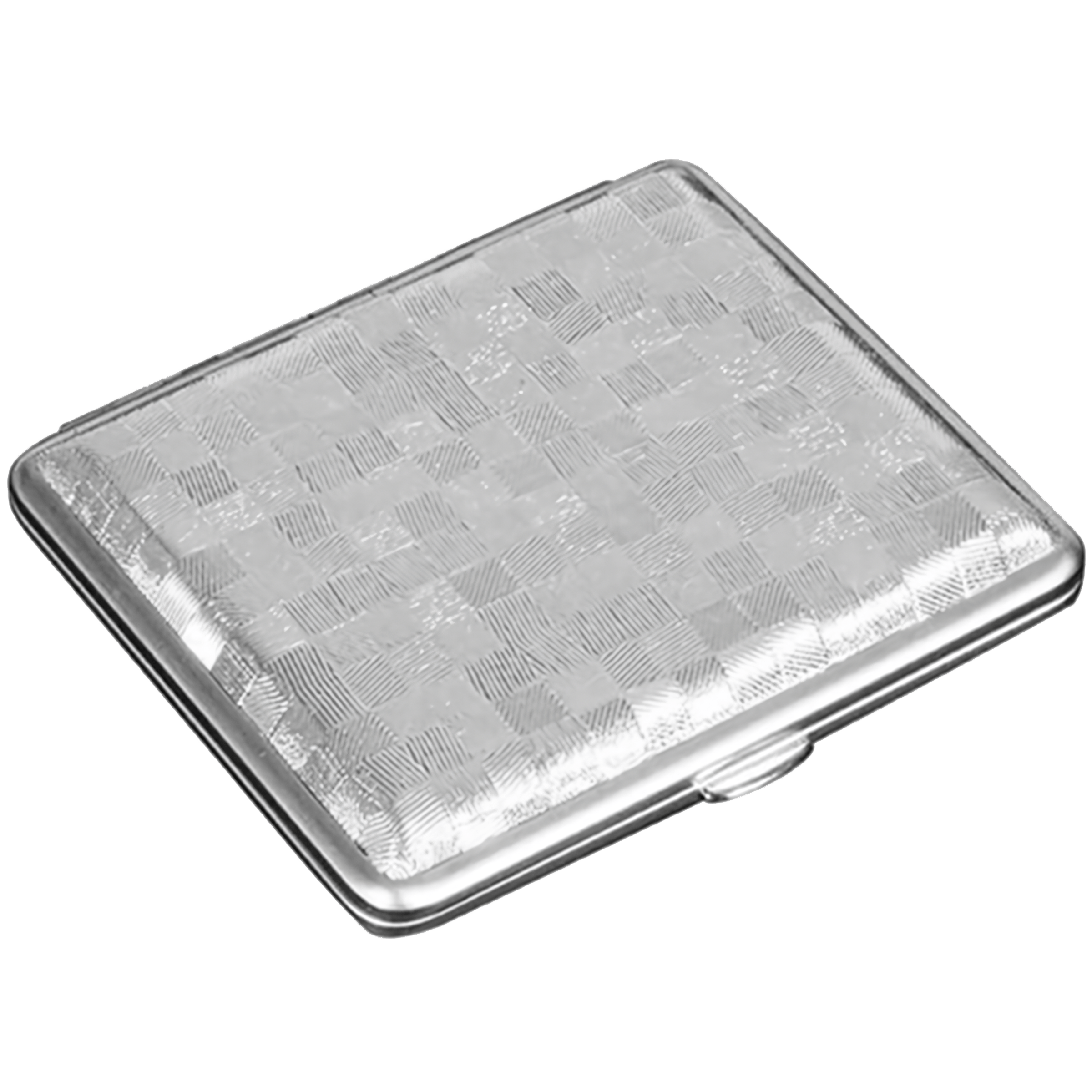 Cigarrera Park Lane plateada con diseño tipo cuero en cuadros, capacidad para 20 cigarros de 85 mm, fabricada en acero inoxidable y cuero PU. FAL-CG79