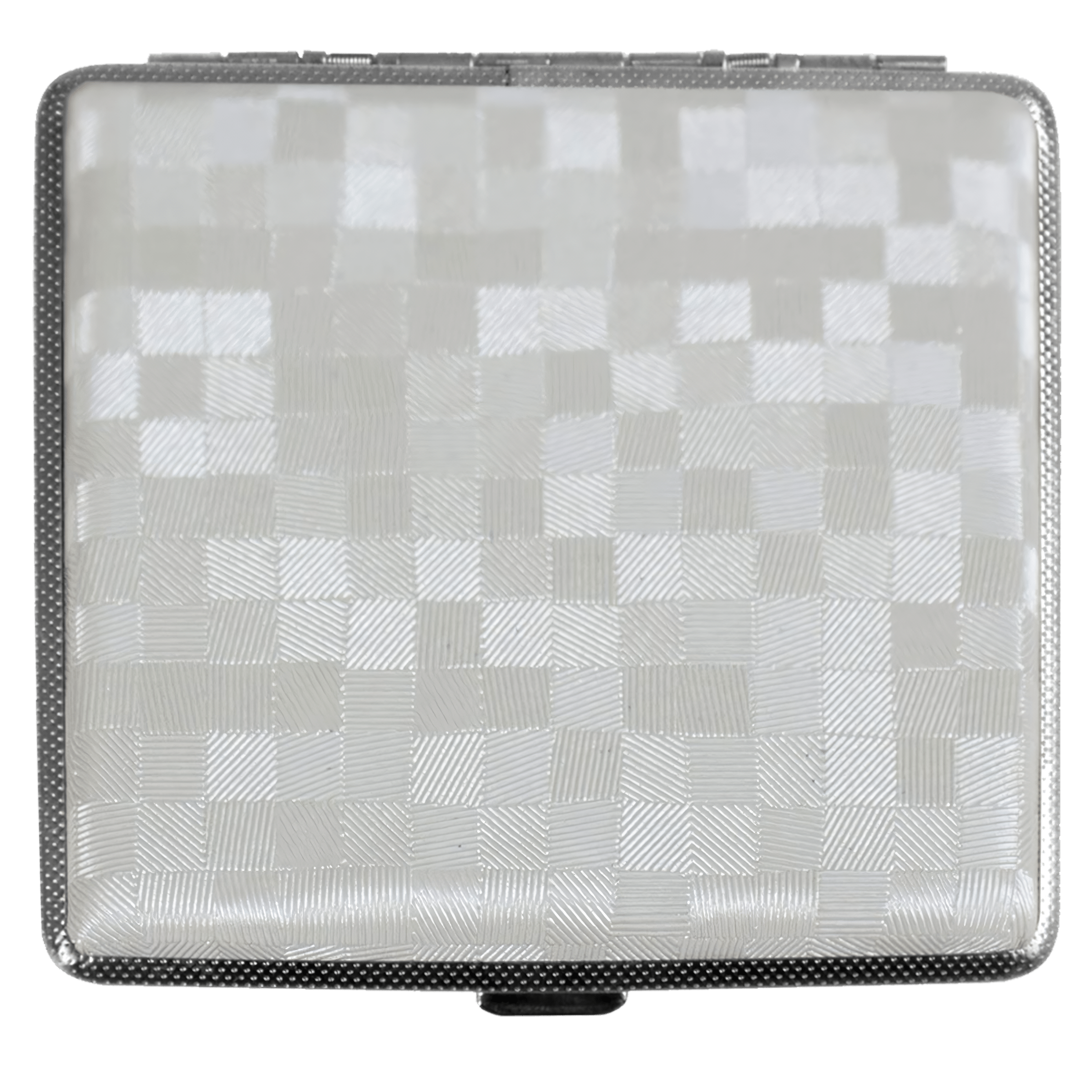 Cigarrera Park Lane plateada con diseño tipo cuero en cuadros, capacidad para 20 cigarros de 85 mm, fabricada en acero inoxidable y cuero PU. FAL-CG79