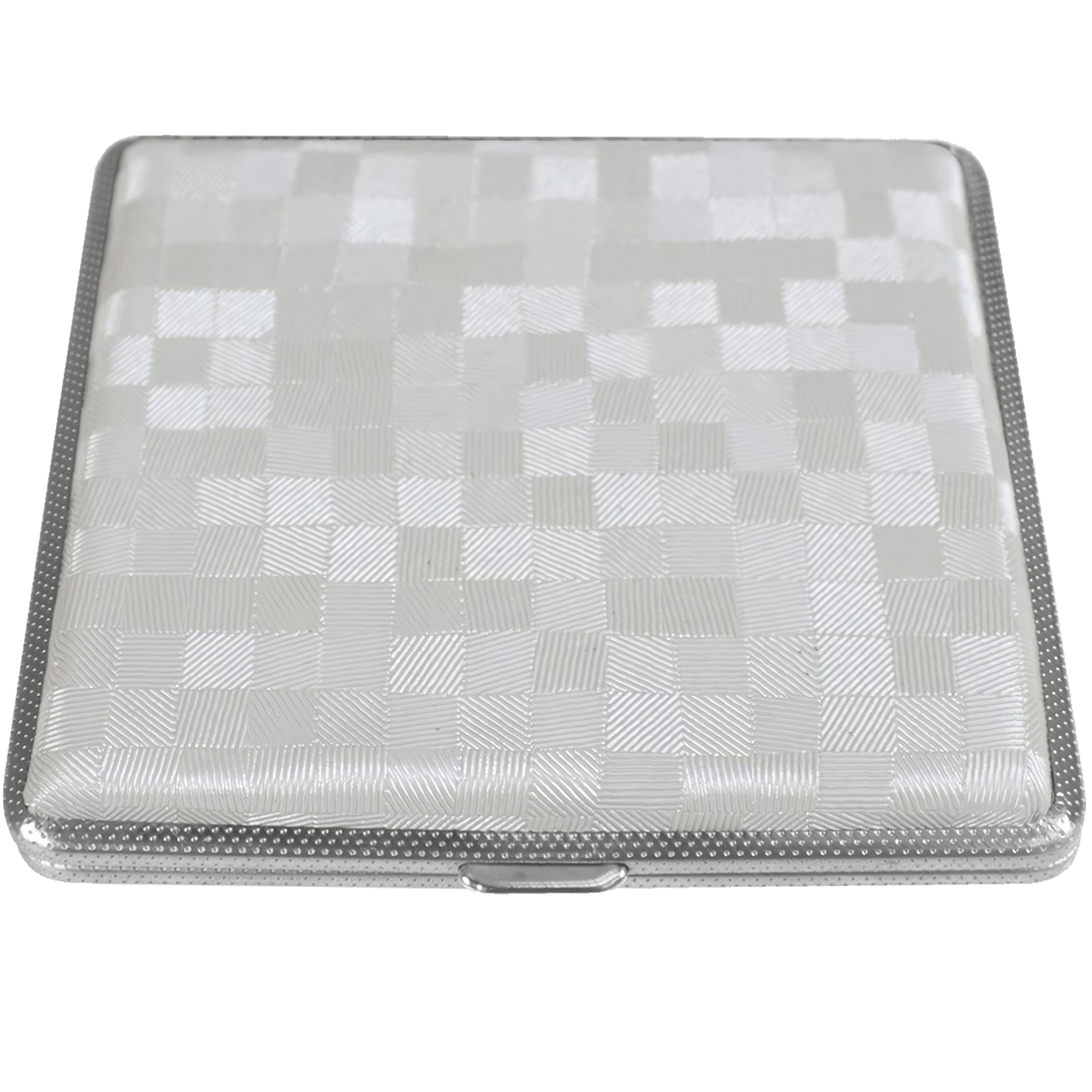 Cigarrera Park Lane plateada con diseño tipo cuero en cuadros, capacidad para 20 cigarros de 85 mm, fabricada en acero inoxidable y cuero PU. FAL-CG79