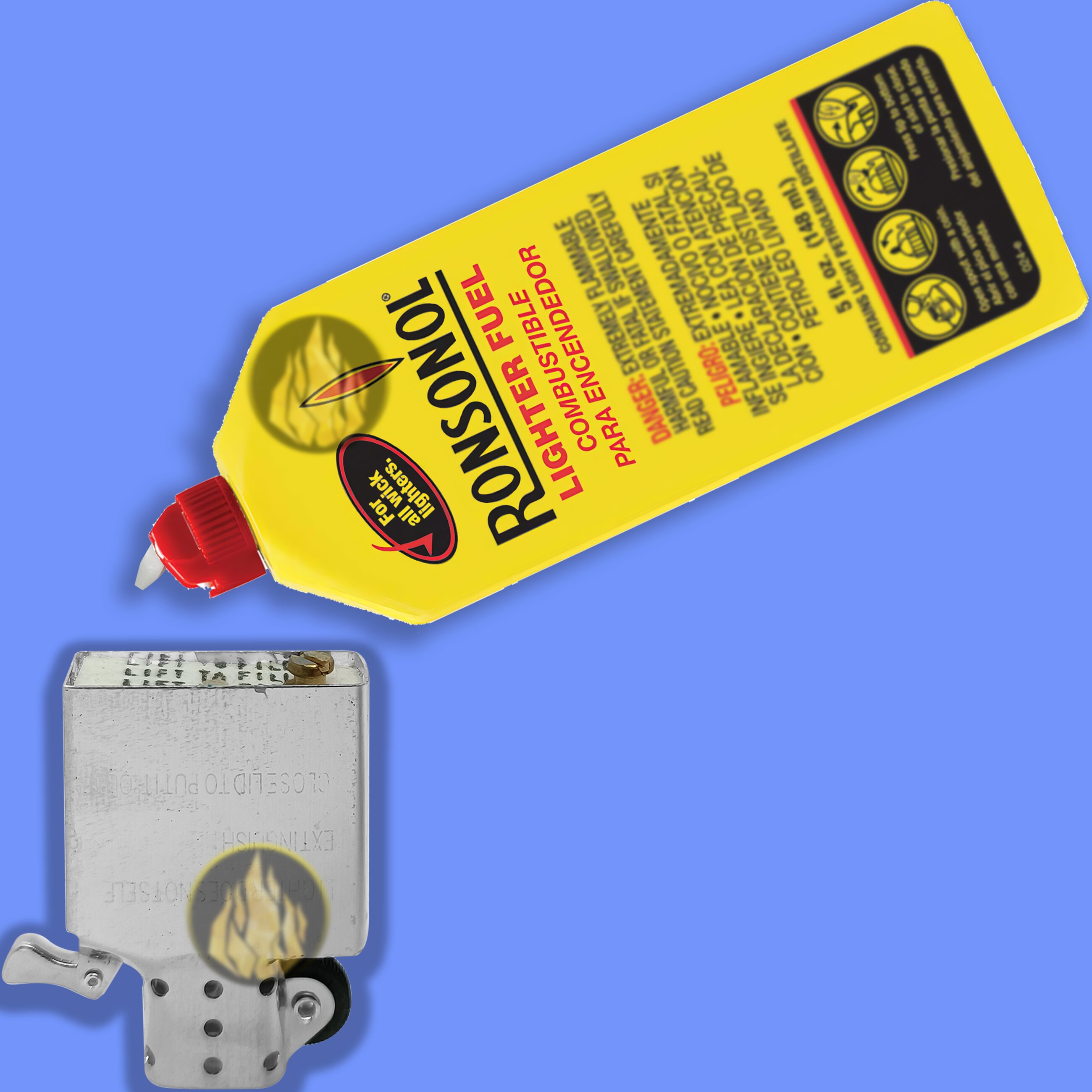 Combustible Ronsonol Zippo 148 ml para encendedores de mecha marca Zippo y Ronsonol encendido rápido fuego limpio poco olor lata metálica premium Made in USA MRO-99061-C24