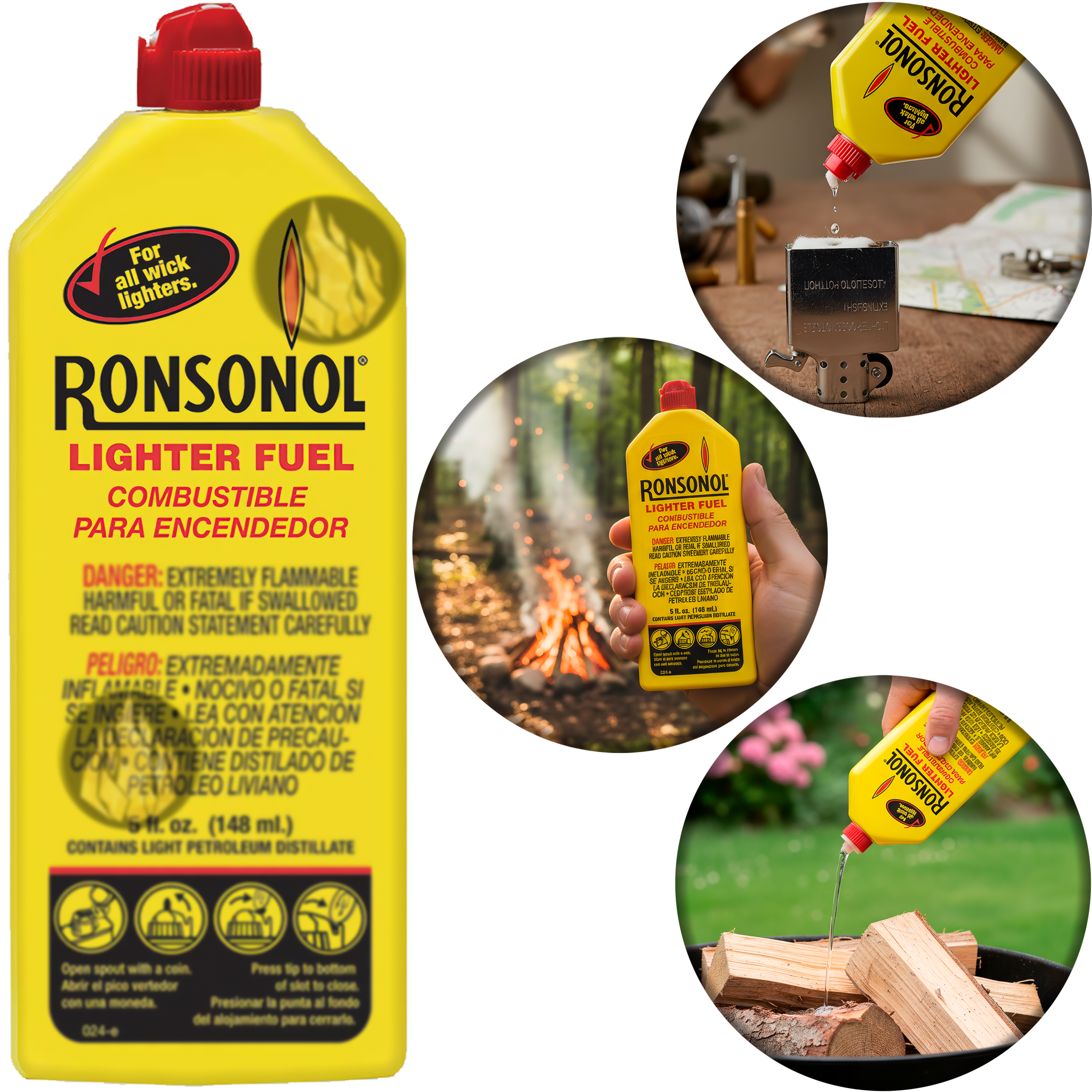 Combustible Ronsonol Zippo 148 ml para encendedores de mecha marca Zippo y Ronsonol encendido rápido fuego limpio poco olor lata metálica premium Made in USA MRO-99061-C24