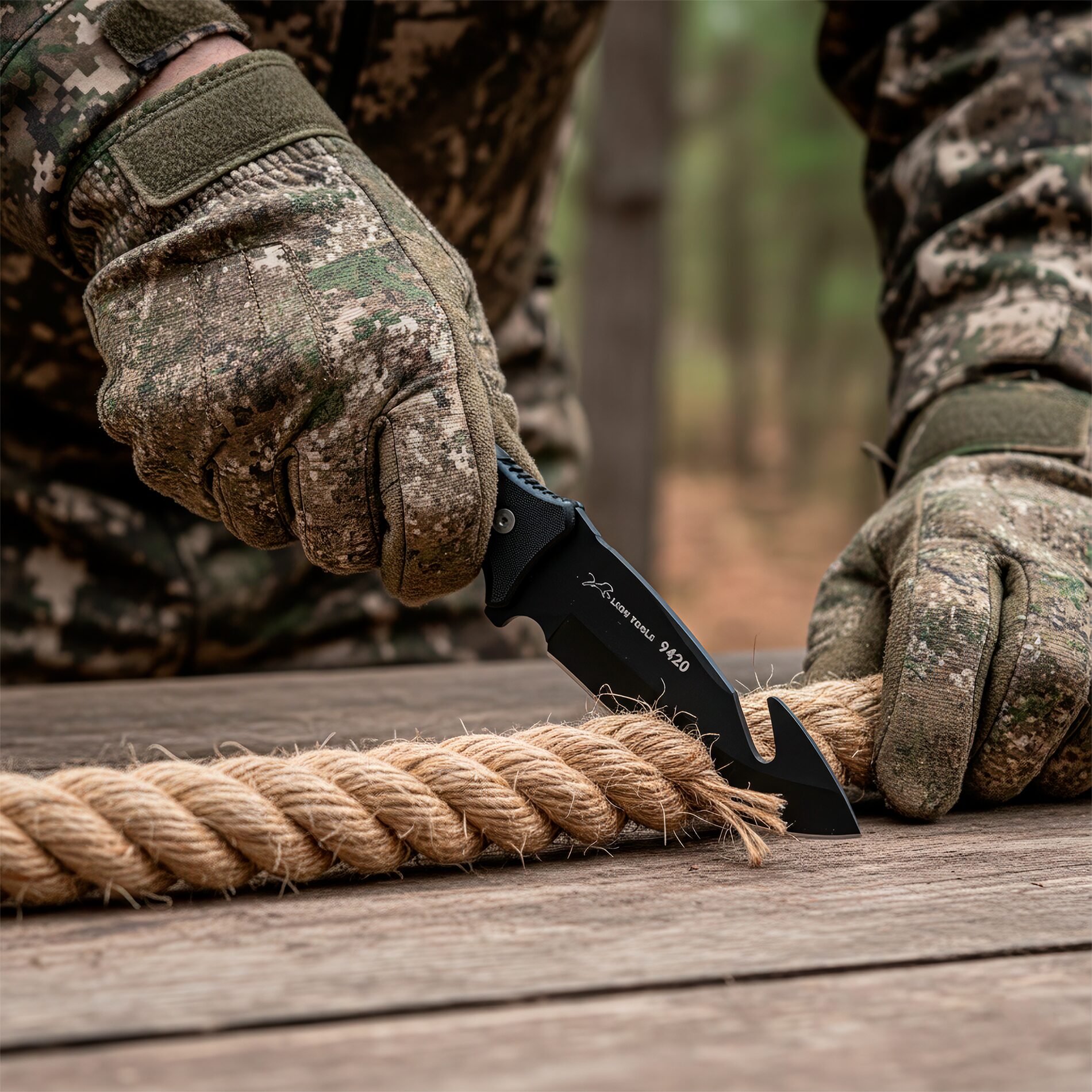 Cuchillo Caza Táctico con Funda marca Lion Tools acero inoxidable 420 hoja afilada con gancho para desollar mango ergonómico funda nylon para cinturón uso caza campismo supervivencia 9420