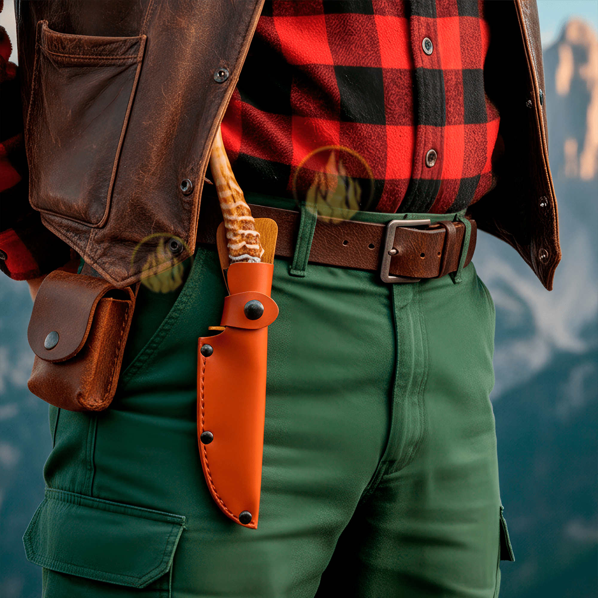 Cuchillo Imitación Cuerno con Funda de cuero sintético hoja afilada de acero inoxidable 420 estilo caza y supervivencia. 9395