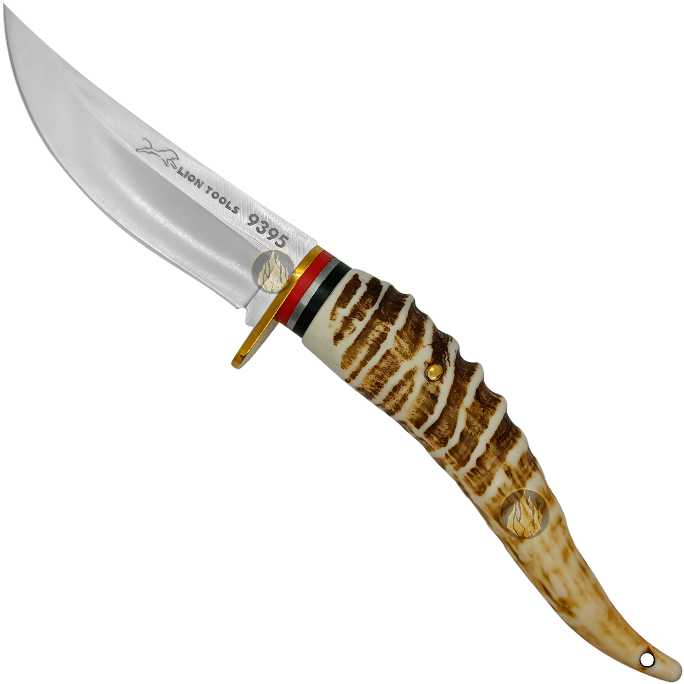 Cuchillo Imitación Cuerno con Funda de cuero sintético hoja afilada de acero inoxidable 420 estilo caza y supervivencia. 9395