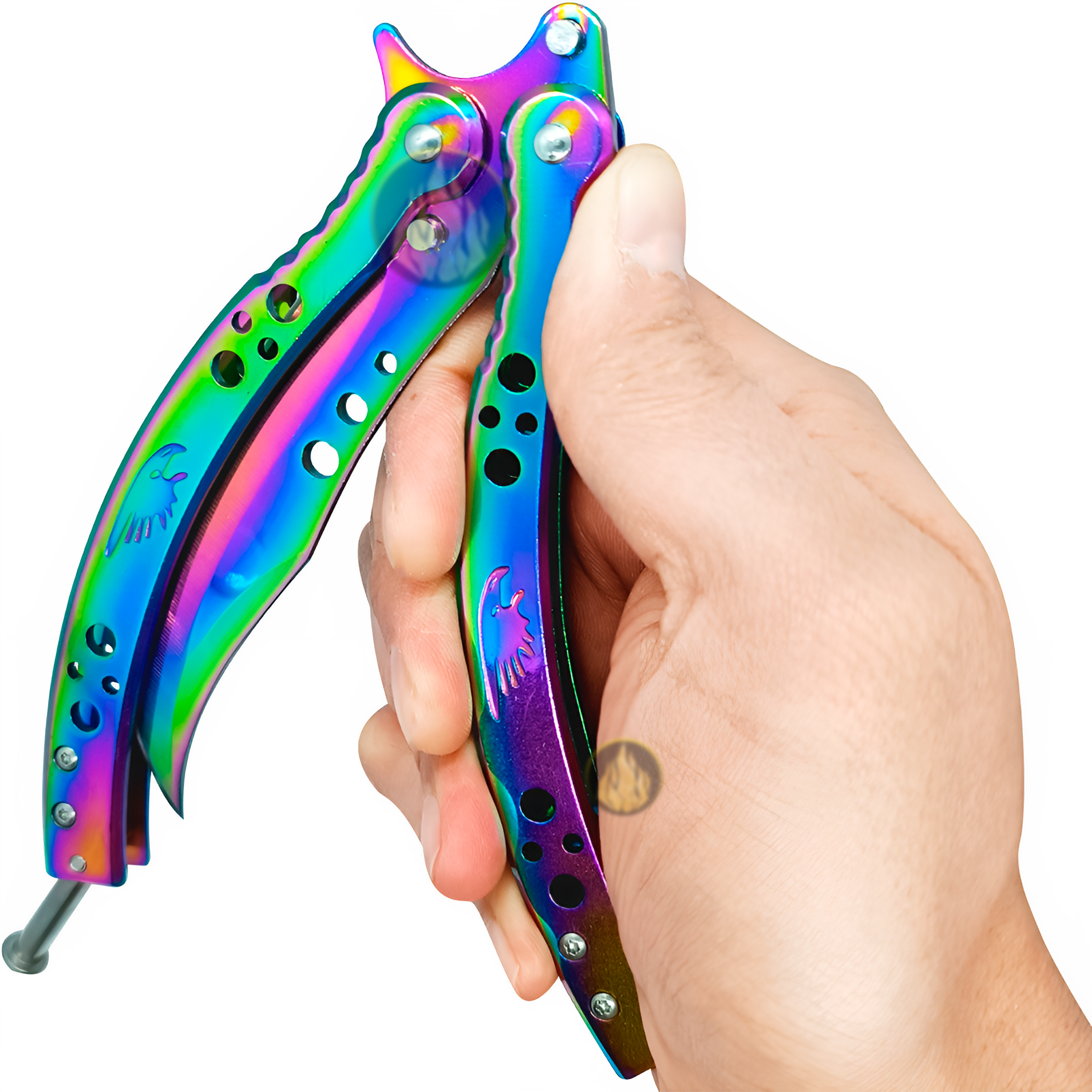 Cuchillo Navaja Mariposa Lion Tools color tornasol con hoja afilada de acero inoxidable 420 estilo táctico. 9570