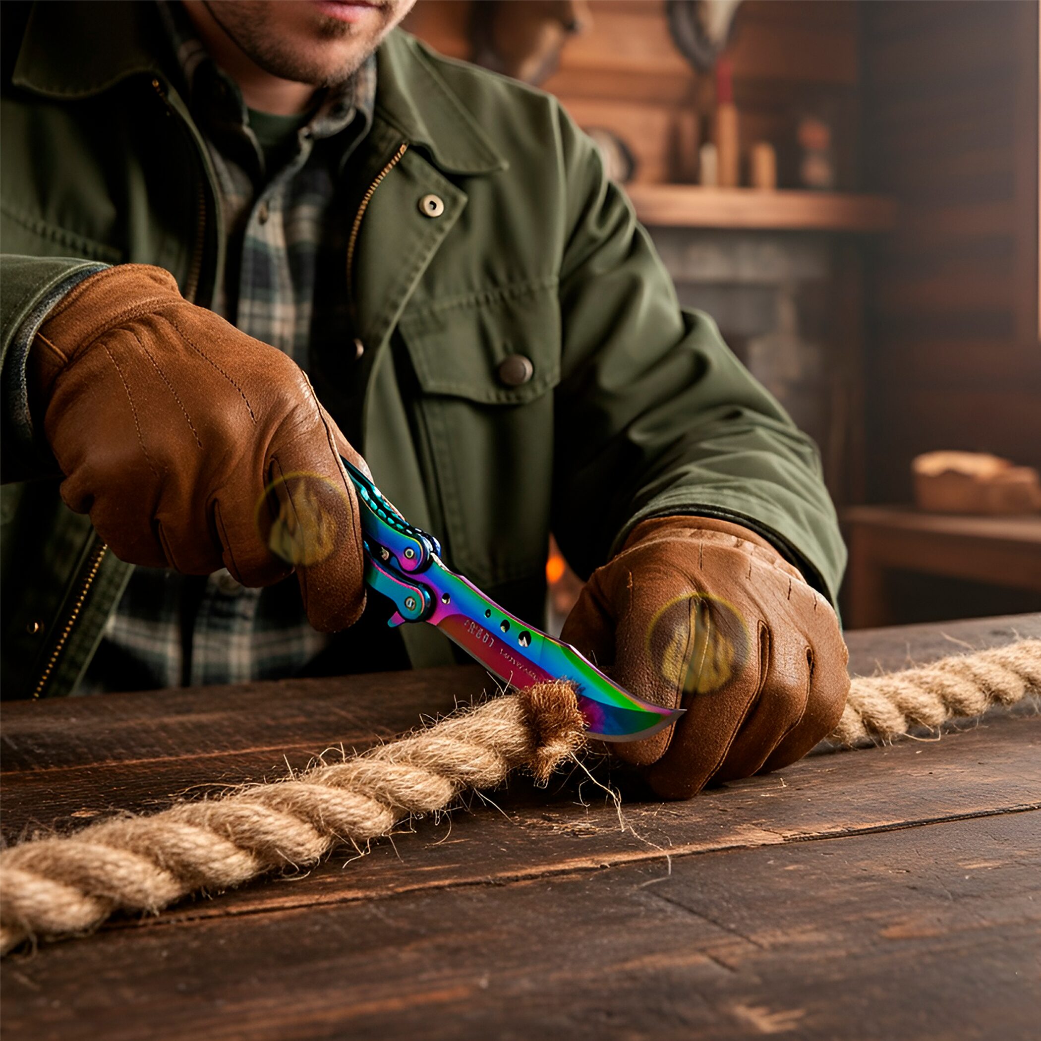 Cuchillo Navaja Mariposa Lion Tools color tornasol con hoja afilada de acero inoxidable 420 estilo táctico. 9570