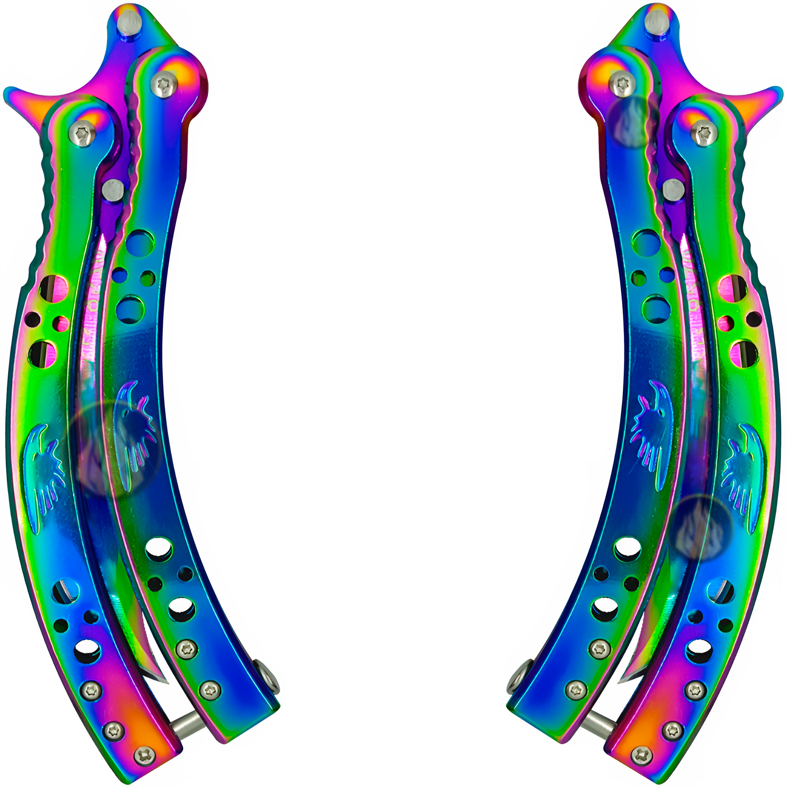 Cuchillo Navaja Mariposa Lion Tools color tornasol con hoja afilada de acero inoxidable 420 estilo táctico. 9570