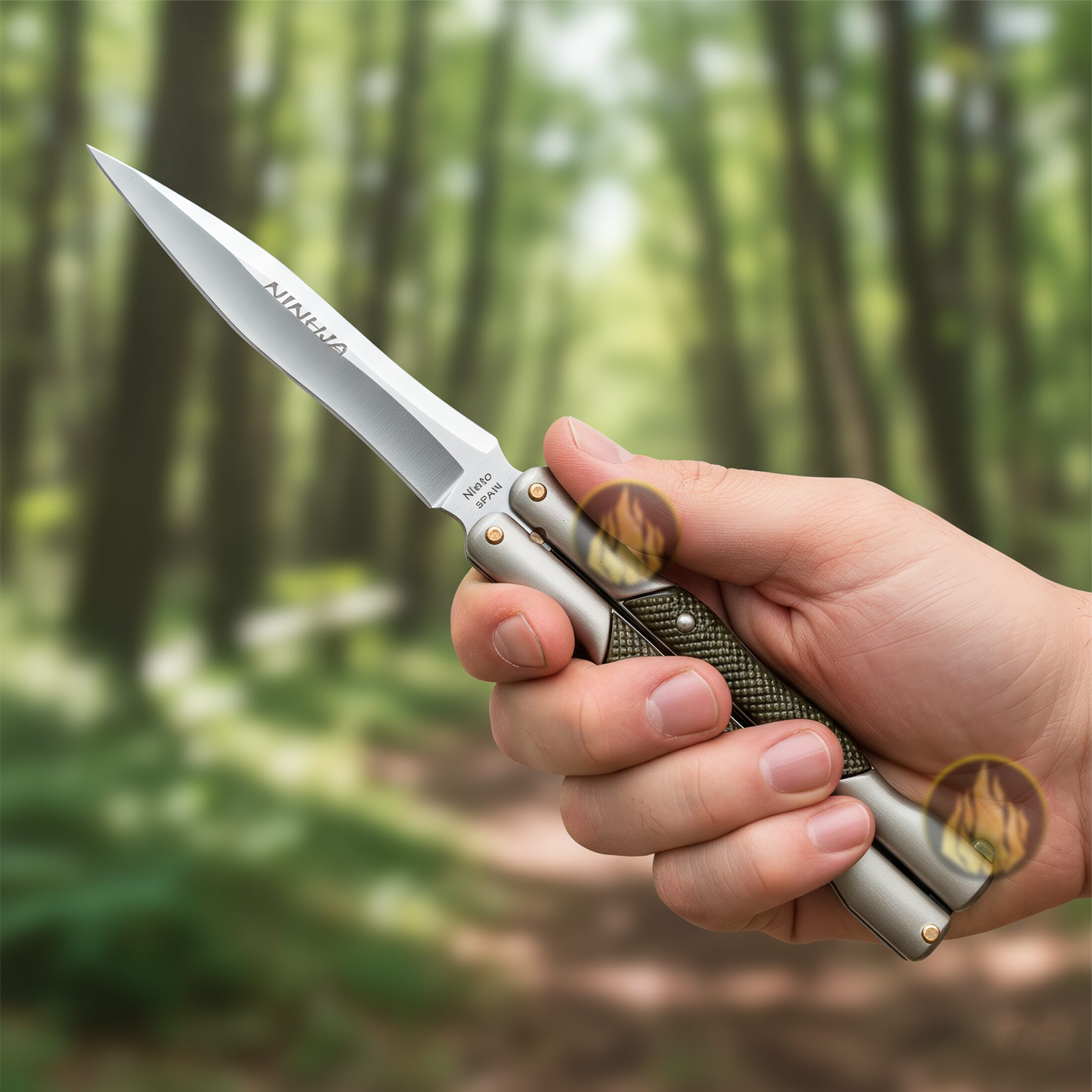 Cuchillo Navaja Mariposa Ninhja Verde Acero Premium + Funda - Imagen 10