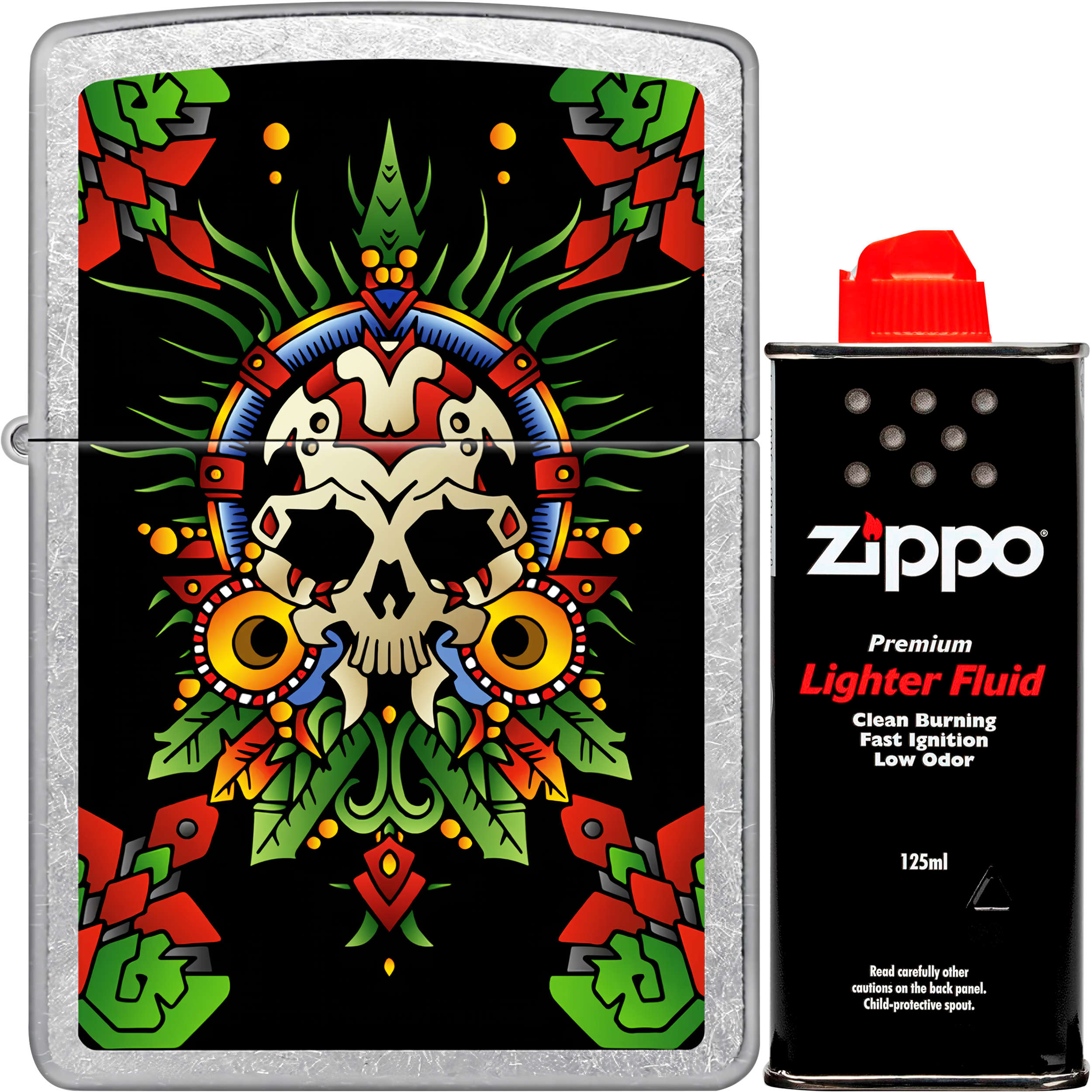 Encendedor Zippo Mictlantecuhtli Diseña Tu México a prueba de viento, mechero original Zippo fabricado en USA. MZ207-MEX38