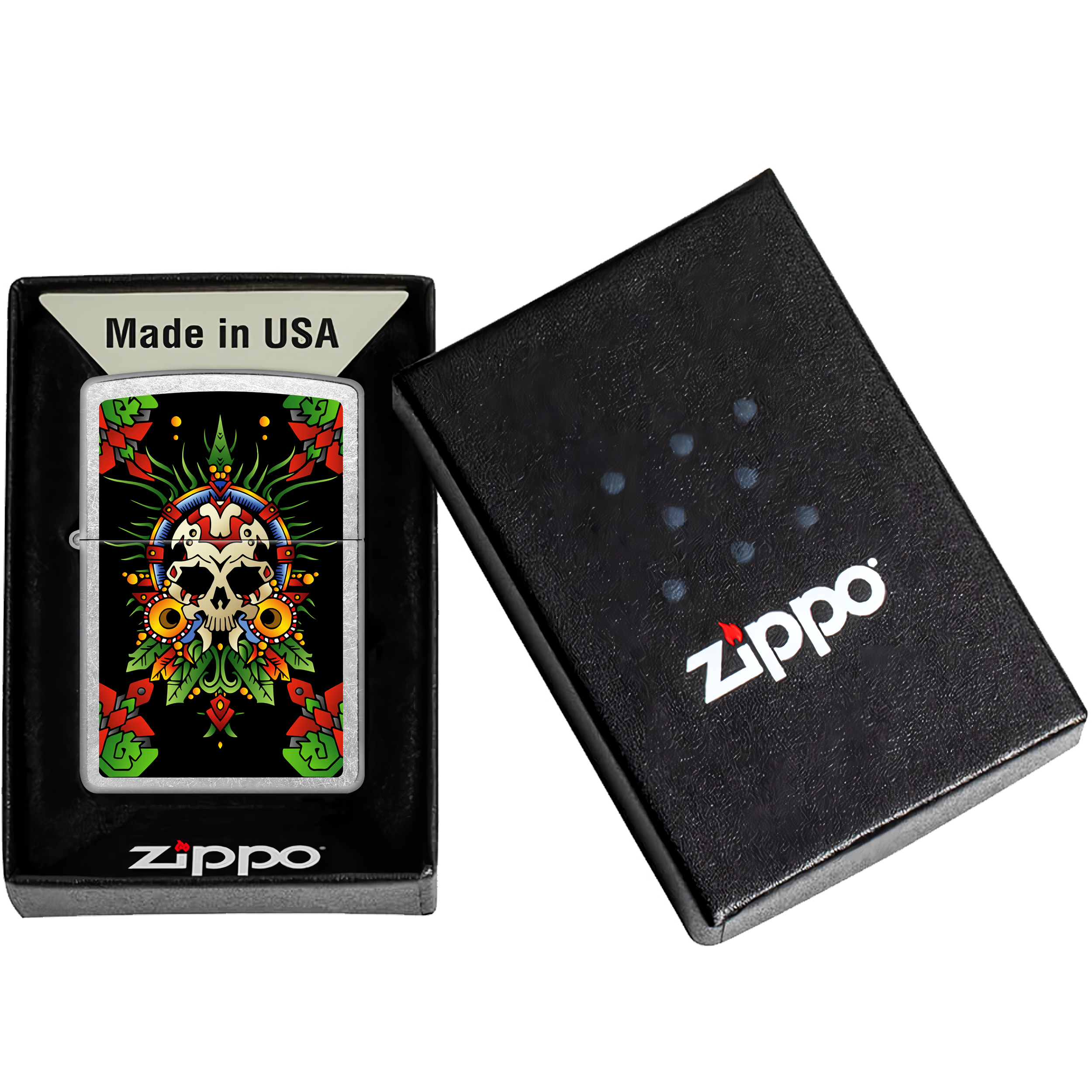 Encendedor Zippo Mictlantecuhtli Diseña Tu México a prueba de viento, mechero original Zippo fabricado en USA. MZ207-MEX38