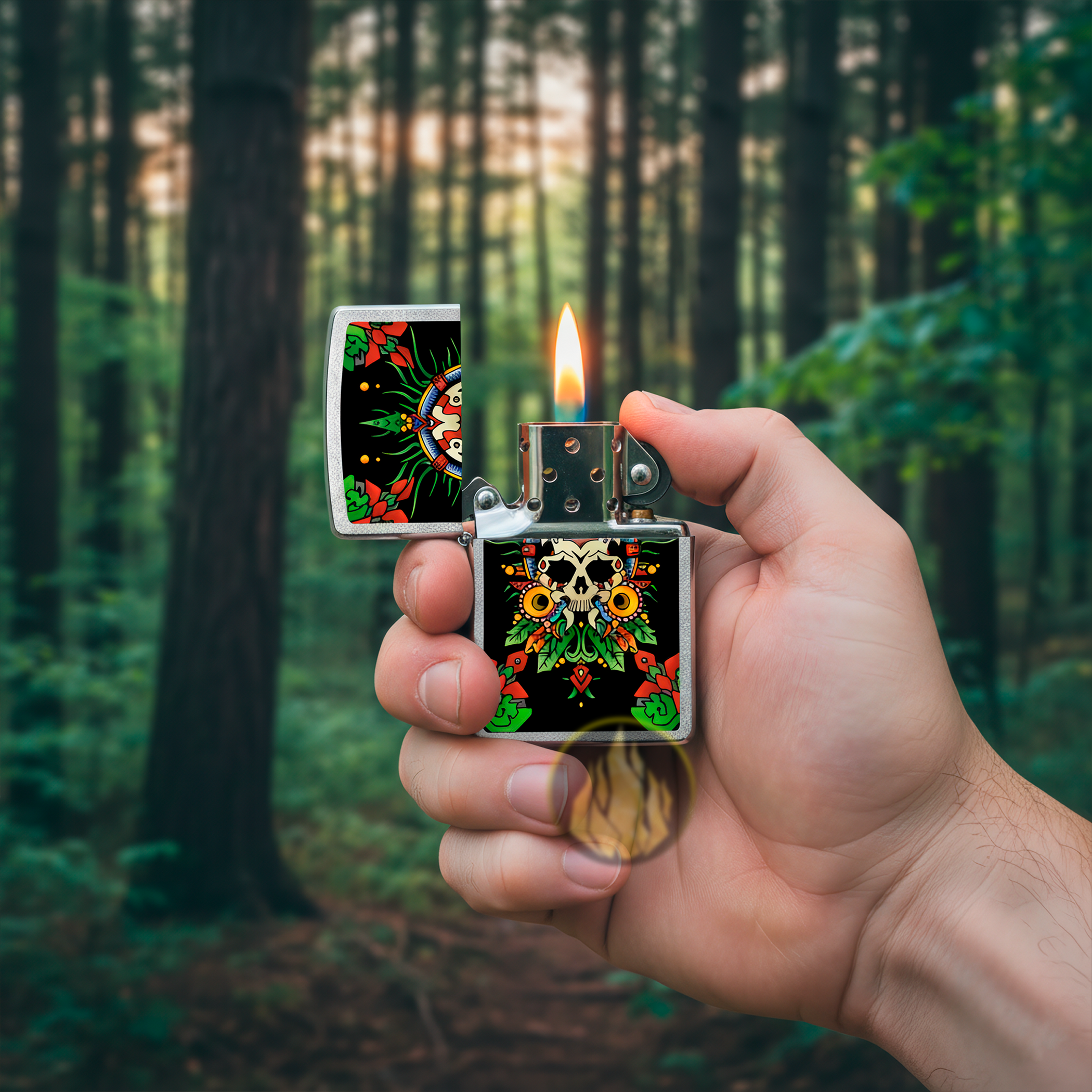 Encendedor Zippo Mictlantecuhtli Diseña Tu México a prueba de viento, mechero original Zippo fabricado en USA. MZ207-MEX38