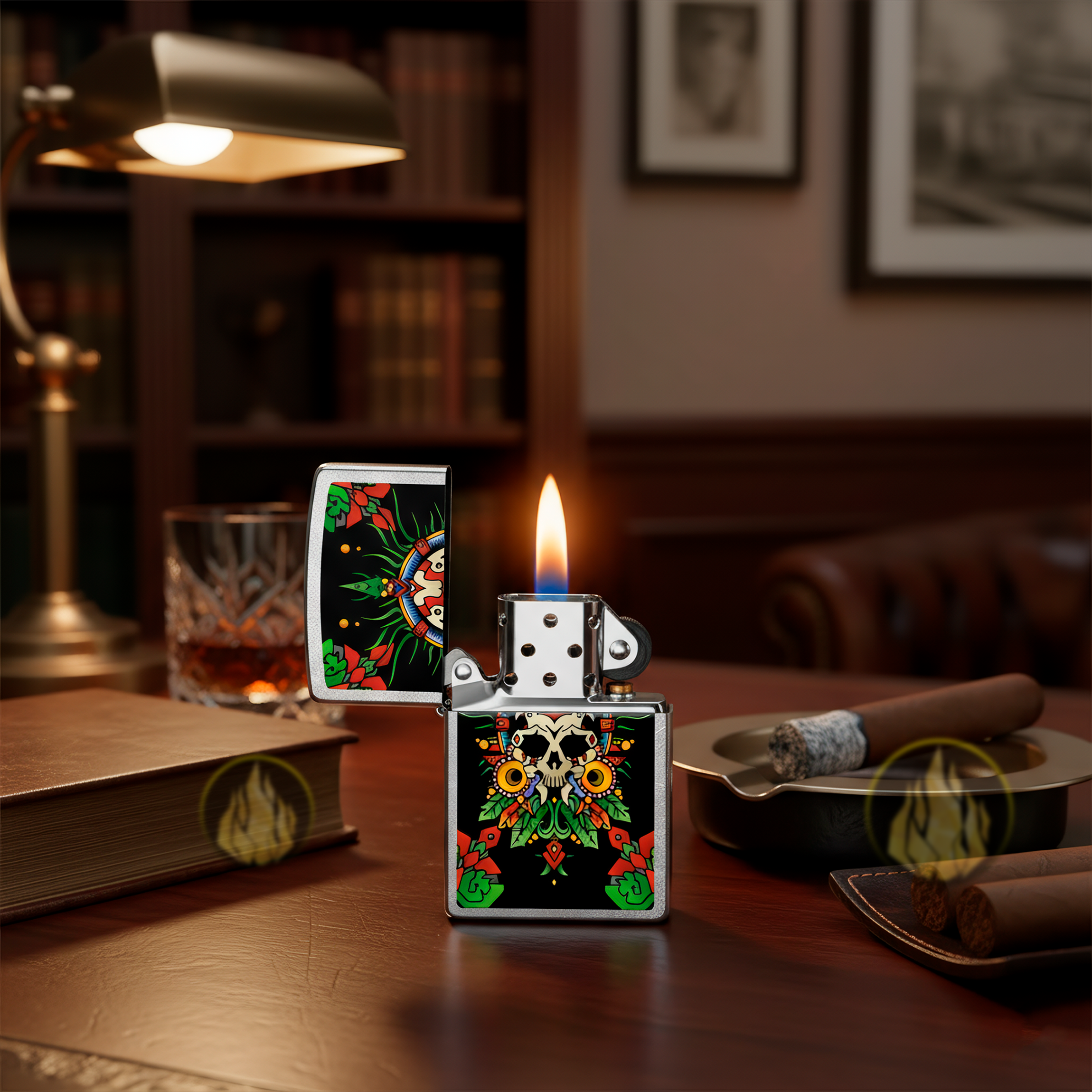Encendedor Zippo Mictlantecuhtli Diseña Tu México a prueba de viento, mechero original Zippo fabricado en USA. MZ207-MEX38