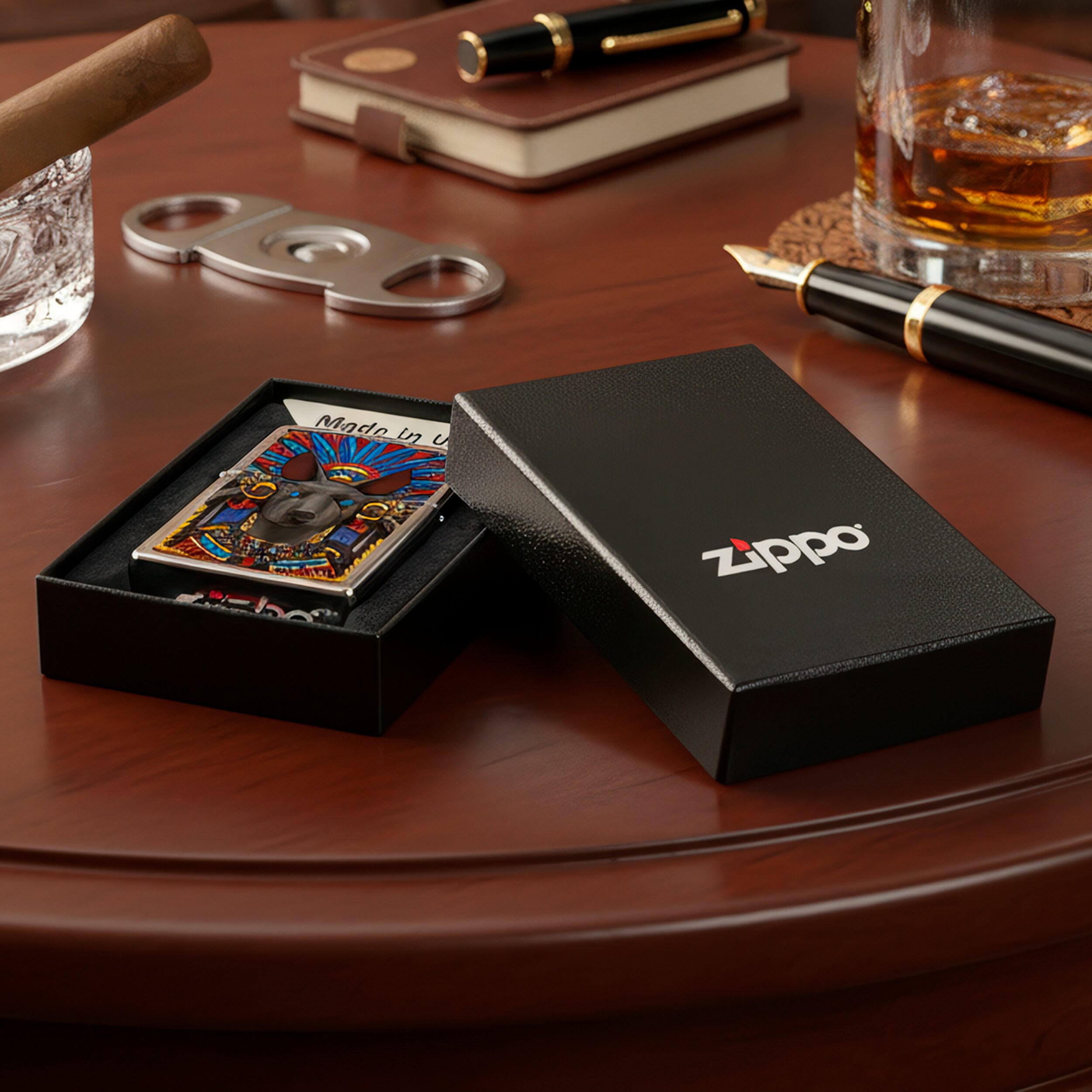 Encendedor Zippo El Mictlan Diseña Tu México a prueba de viento, modelo MZ207-MEX16 fabricado en USA.