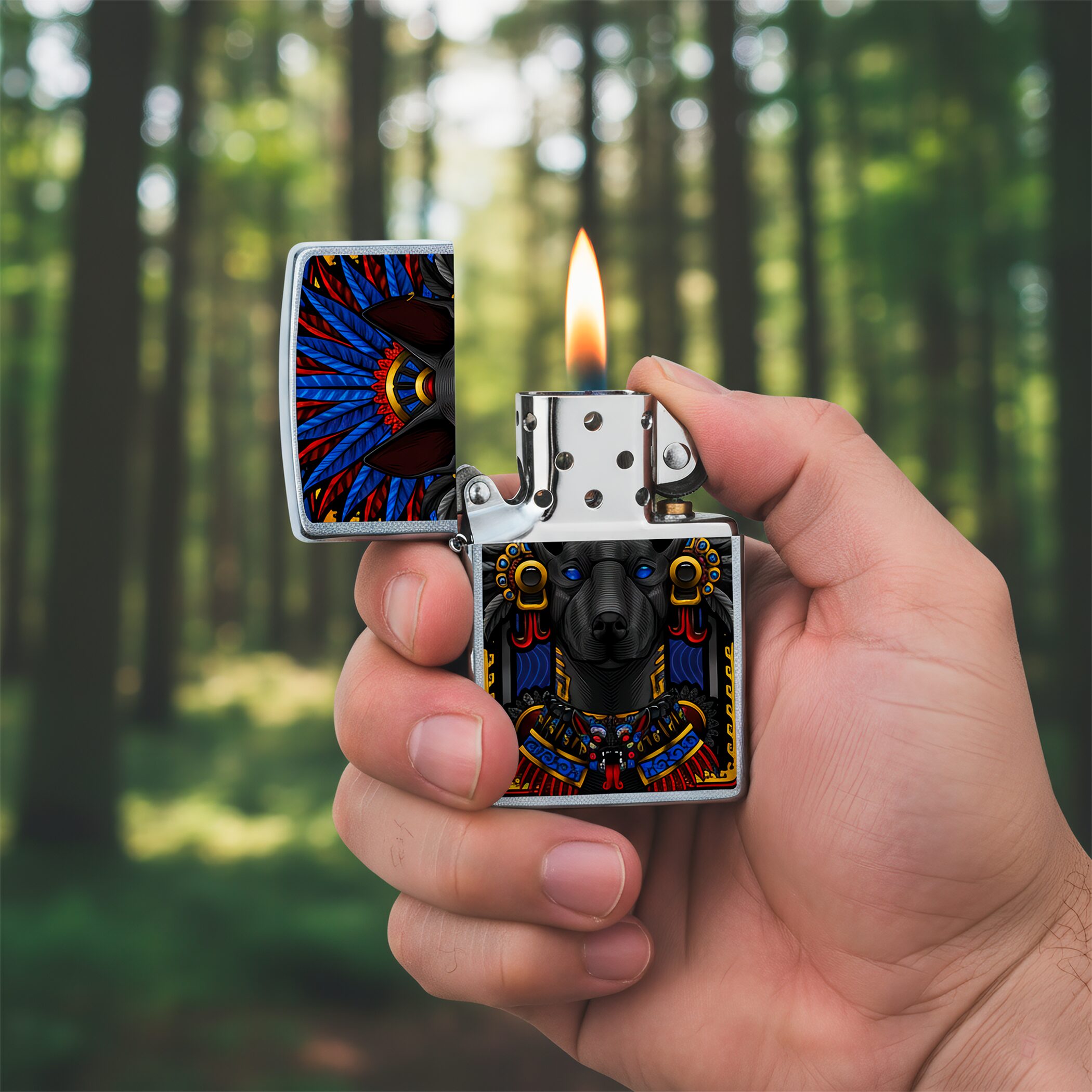 Encendedor Zippo El Mictlan Diseña Tu México a prueba de viento, modelo MZ207-MEX16 fabricado en USA.