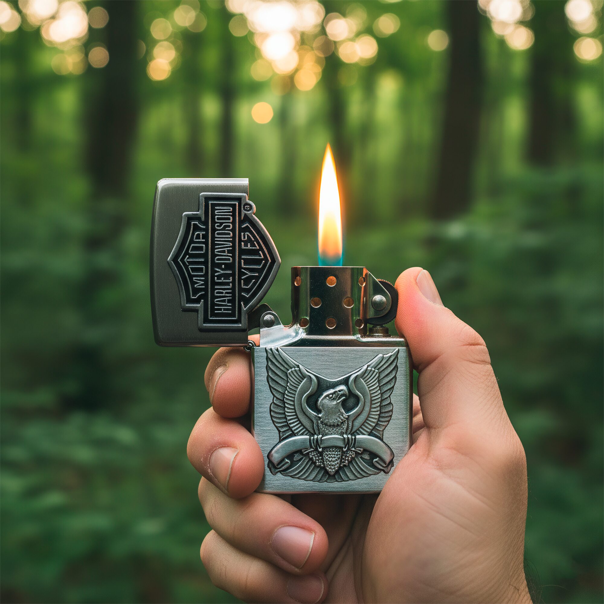 Encendedor Zippo Harley Davidson cromado edición especial modelo MZ200HD-H284, acabado metálico con logo oficial y fabricación Made in USA