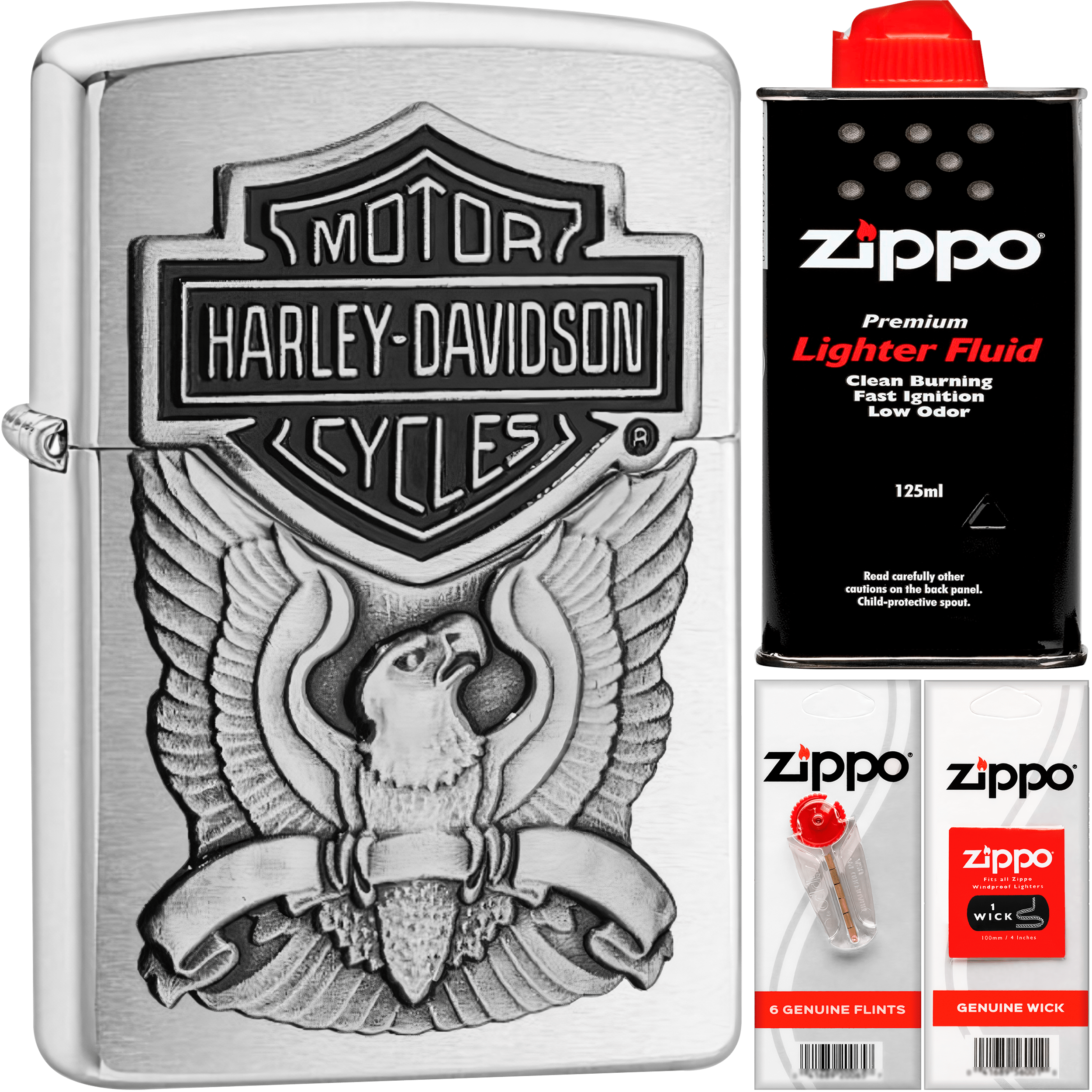 Encendedor Zippo Harley Davidson cromado edición especial modelo MZ200HD-H284, acabado metálico con logo oficial y fabricación Made in USA