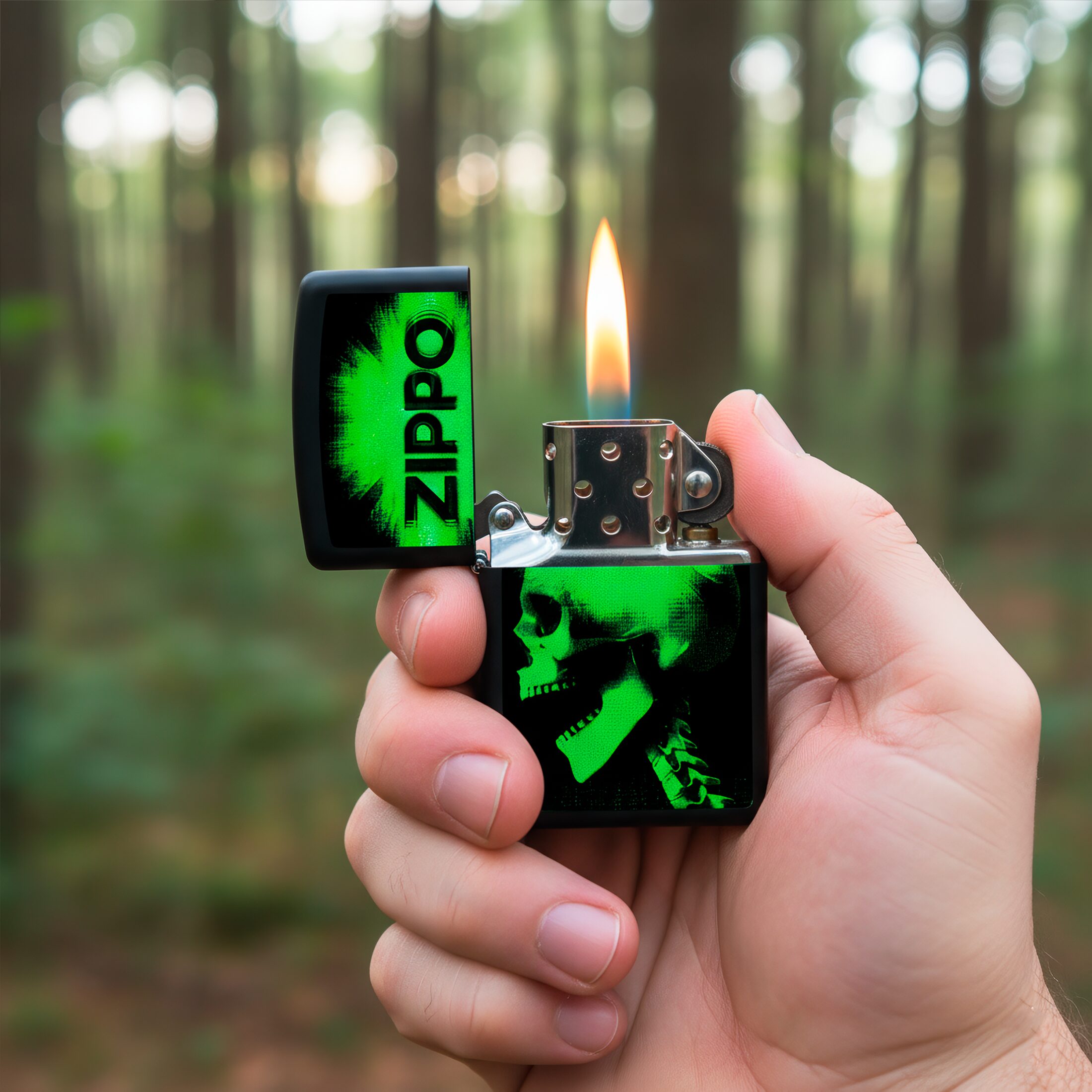 Encendedor Zippo Price Fighter calavera cibernética a prueba de viento, modelo MZ48485 fabricado en USA.