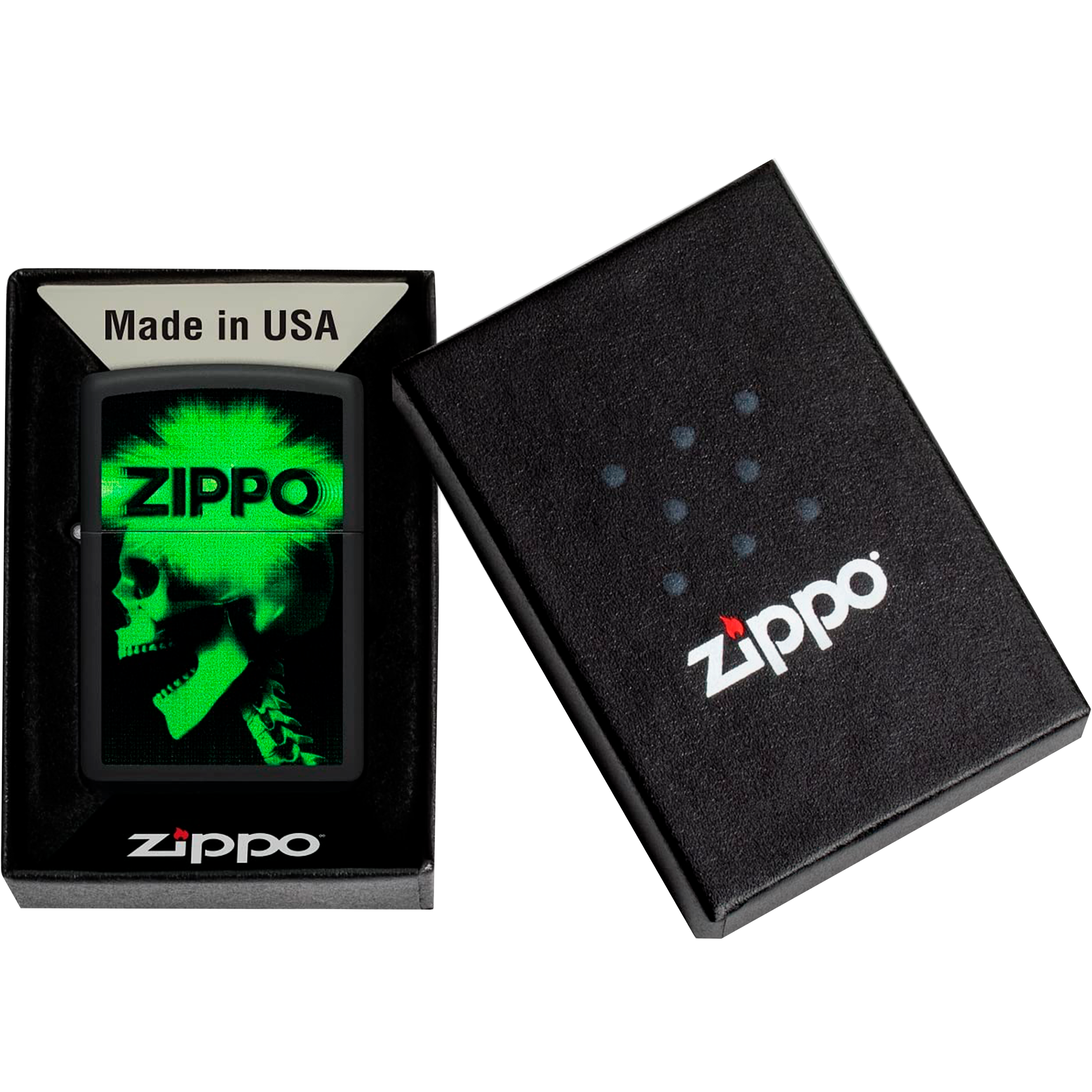 Encendedor Zippo Price Fighter calavera cibernética a prueba de viento, modelo MZ48485 fabricado en USA.