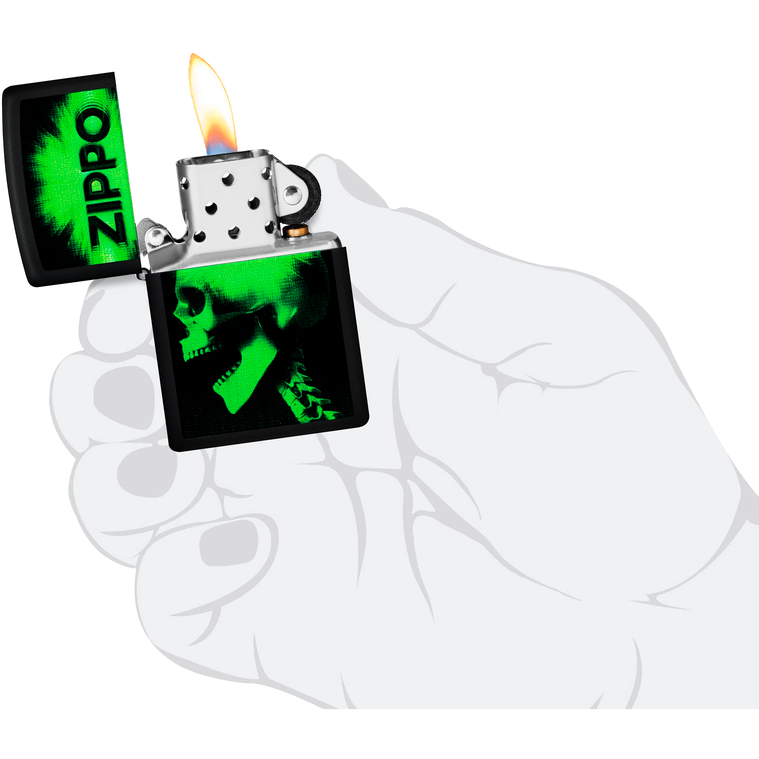 Encendedor Zippo Price Fighter calavera cibernética a prueba de viento, modelo MZ48485 fabricado en USA.