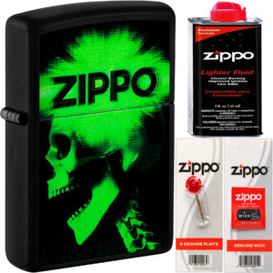 Encendedor Zippo Price Fighter calavera cibernética a prueba de viento, modelo MZ48485 fabricado en USA.