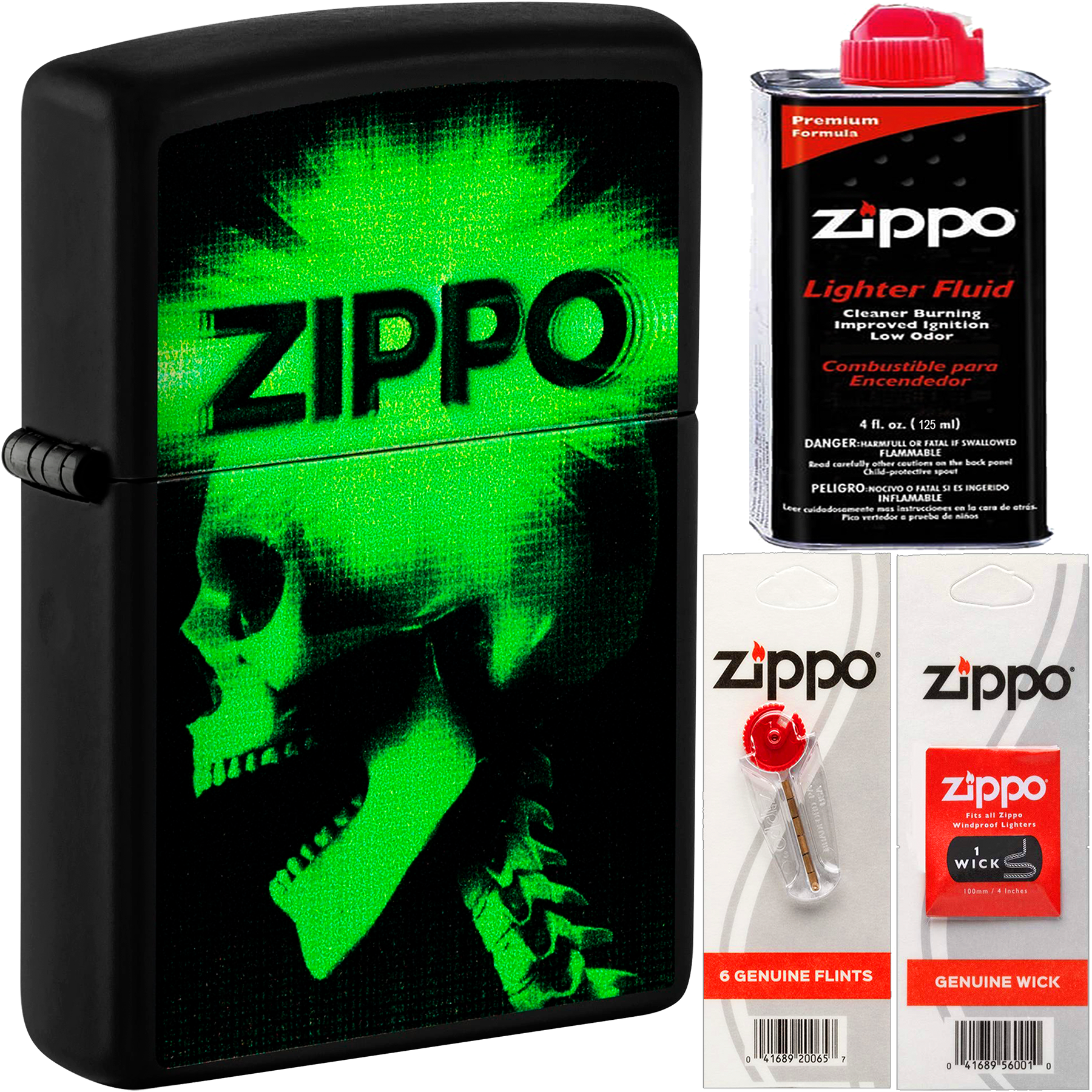 Encendedor Zippo Price Fighter calavera cibernética a prueba de viento, modelo MZ48485 fabricado en USA.