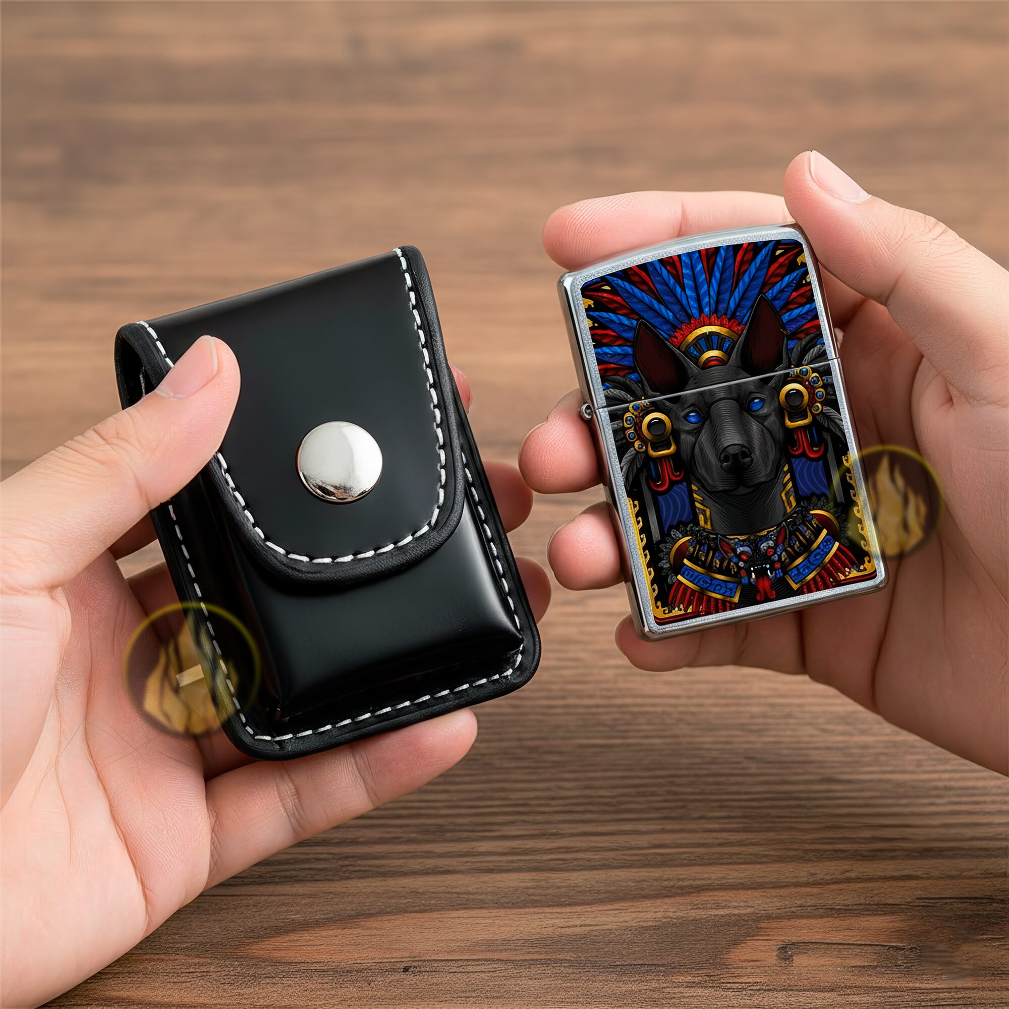 Funda Encendedor Zippo de cuero sintético con cremallera, ideal para cinturón, marca Caracter Fuego. FZG