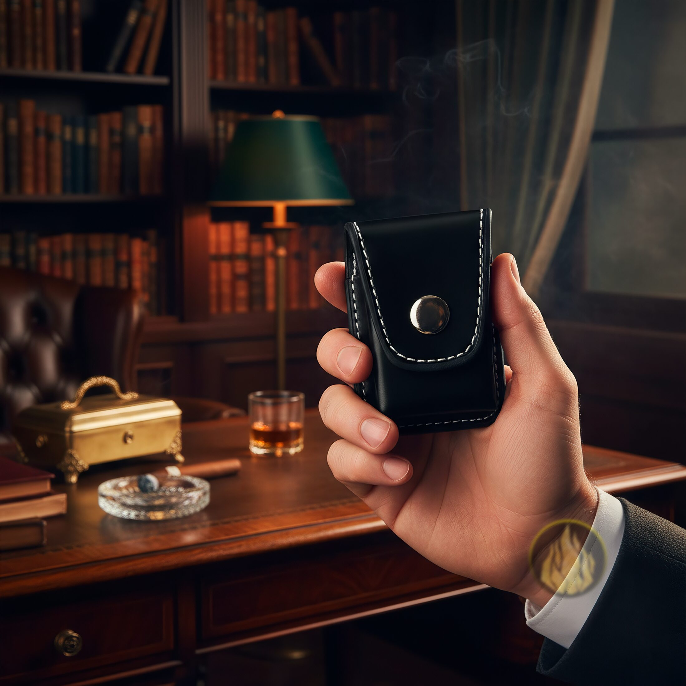 Funda Encendedor Zippo de cuero sintético con cremallera, ideal para cinturón, marca Caracter Fuego. FZG