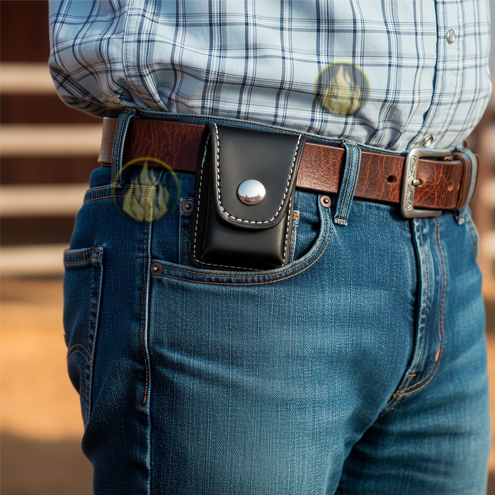 Funda Encendedor Zippo de cuero sintético con cremallera, ideal para cinturón, marca Caracter Fuego. FZG