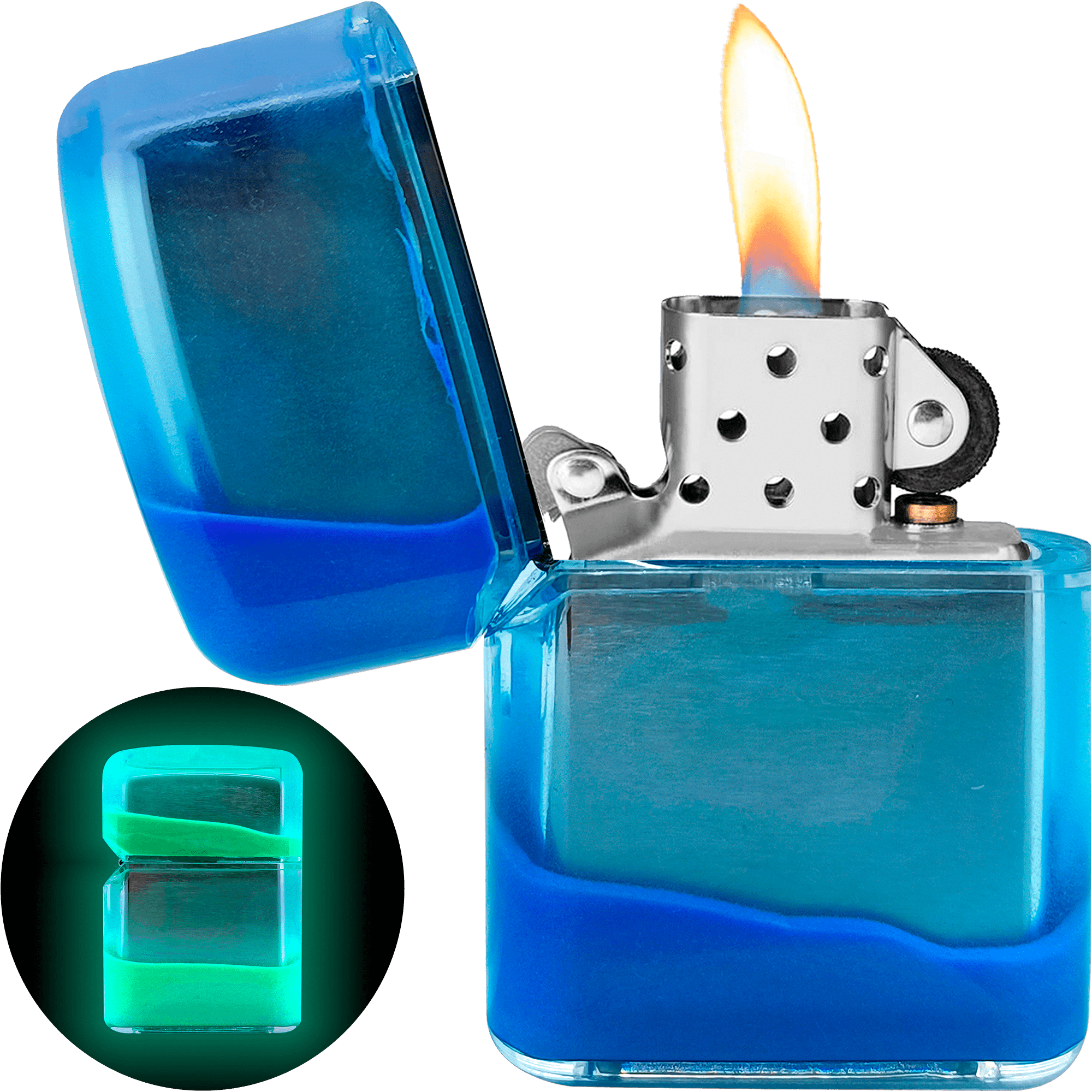 Funda P/ Encendedor Zippo luminosa que brilla en la oscuridad, funda protectora de plástico resistente compatible con encendedores Zippo lisos, accesorio visible y seguro. AZUL RAV-FUN-01