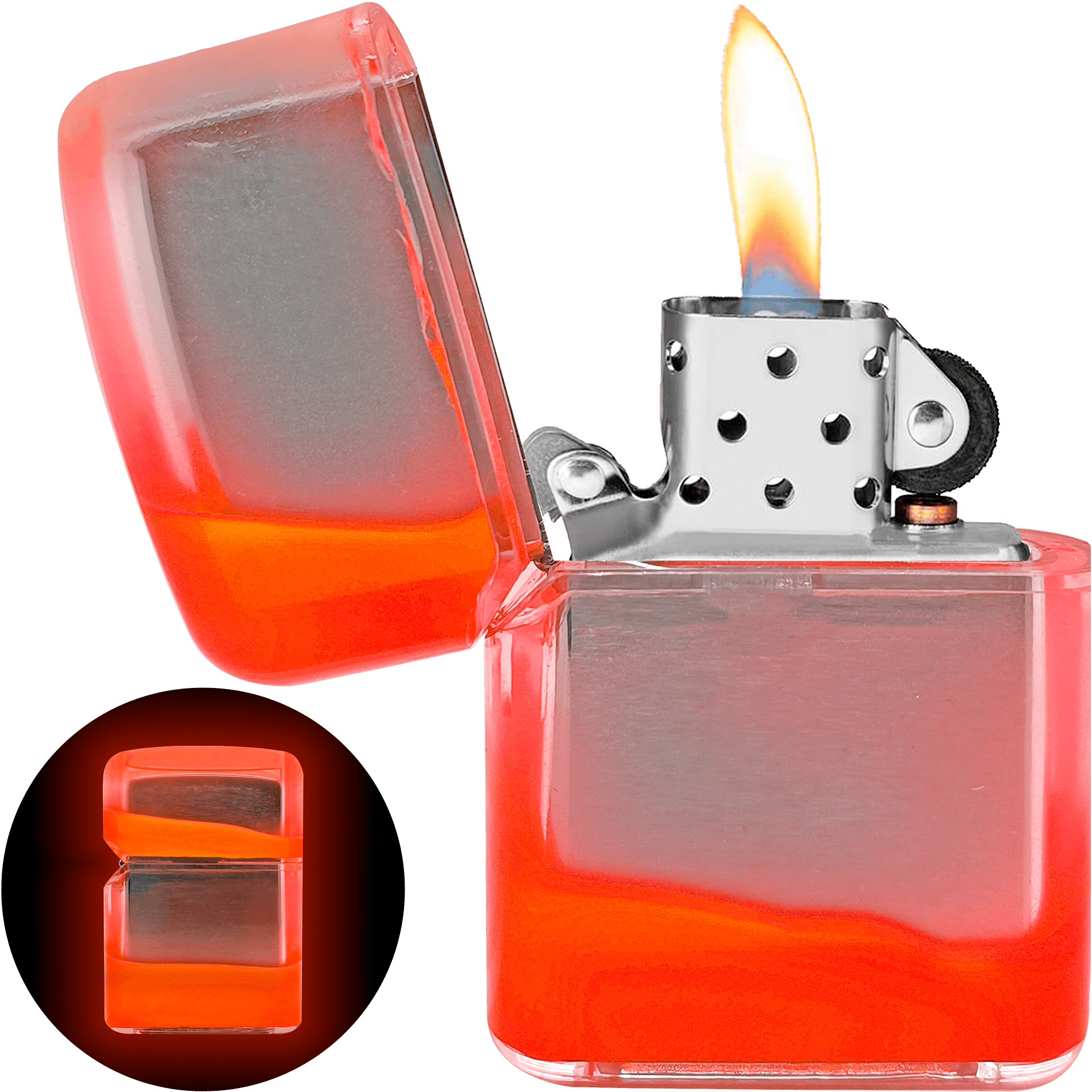Funda P/ Encendedor Zippo luminosa que brilla en la oscuridad, funda protectora de plástico resistente compatible con encendedores Zippo lisos, accesorio visible y seguro. naranja RAV-FUN-02