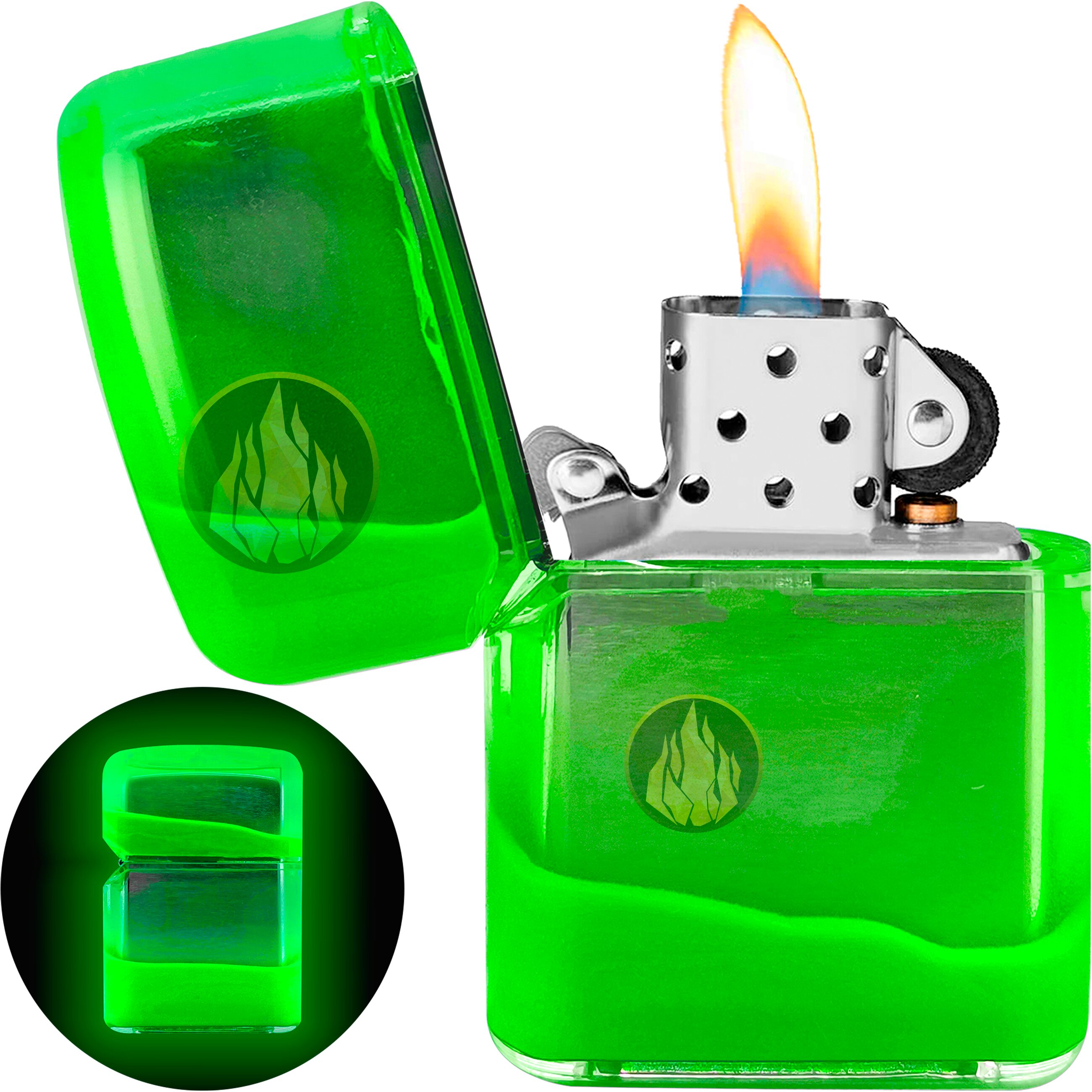 Funda P/ Encendedor Zippo luminosa que brilla en la oscuridad, funda protectora de plástico resistente compatible con encendedores Zippo lisos, accesorio visible y seguro. VERDE RAV-FUN-06