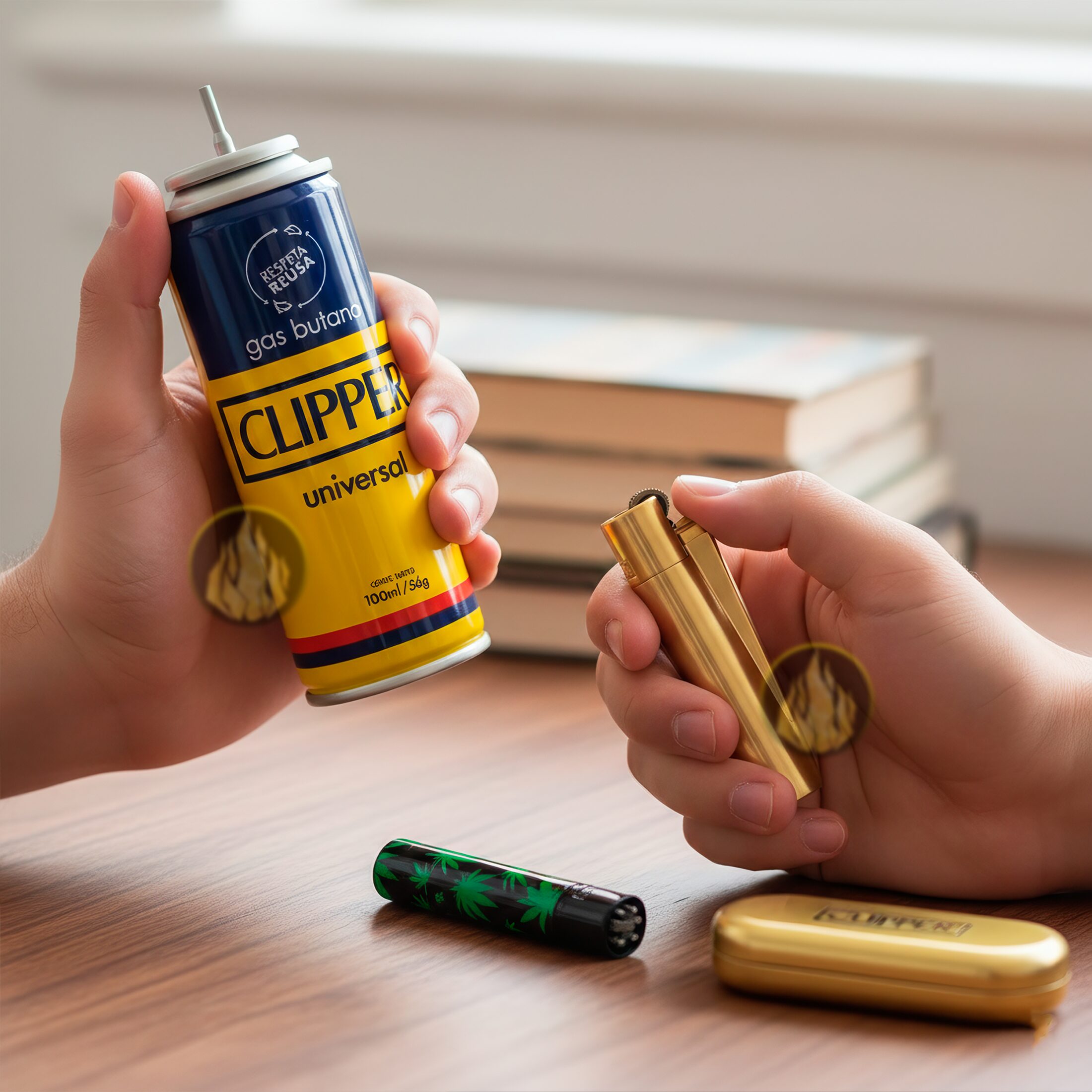 Gas Butano Clipper 100 ml en lata metálica para recargar encendedores, combustible original marca Clipper compatible con encendedores de butano y sistema de válvulas con adaptadores. GSBT1012