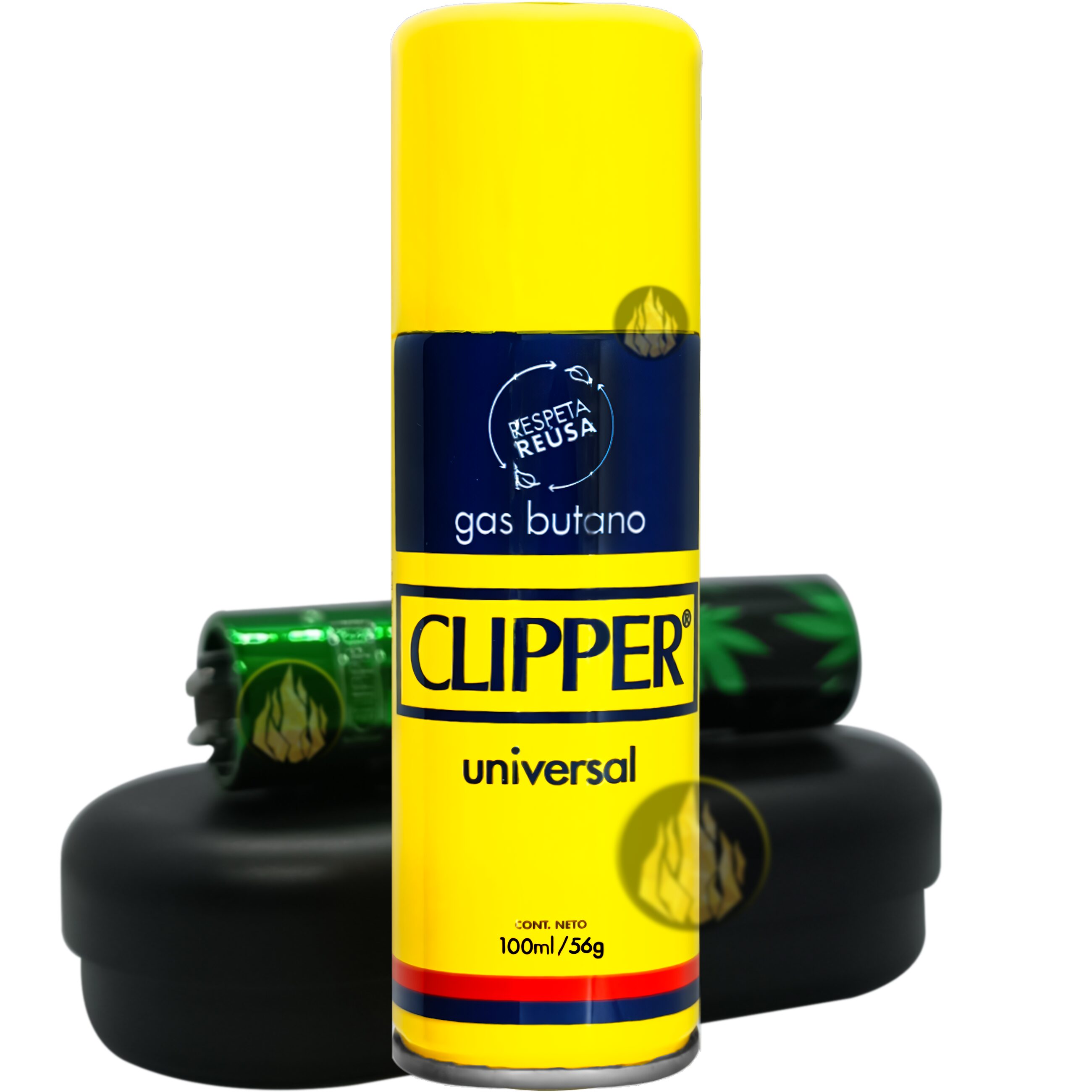 Gas Butano Clipper 100 ml en lata metálica para recargar encendedores, combustible original marca Clipper compatible con encendedores de butano y sistema de válvulas con adaptadores. GSBT1012