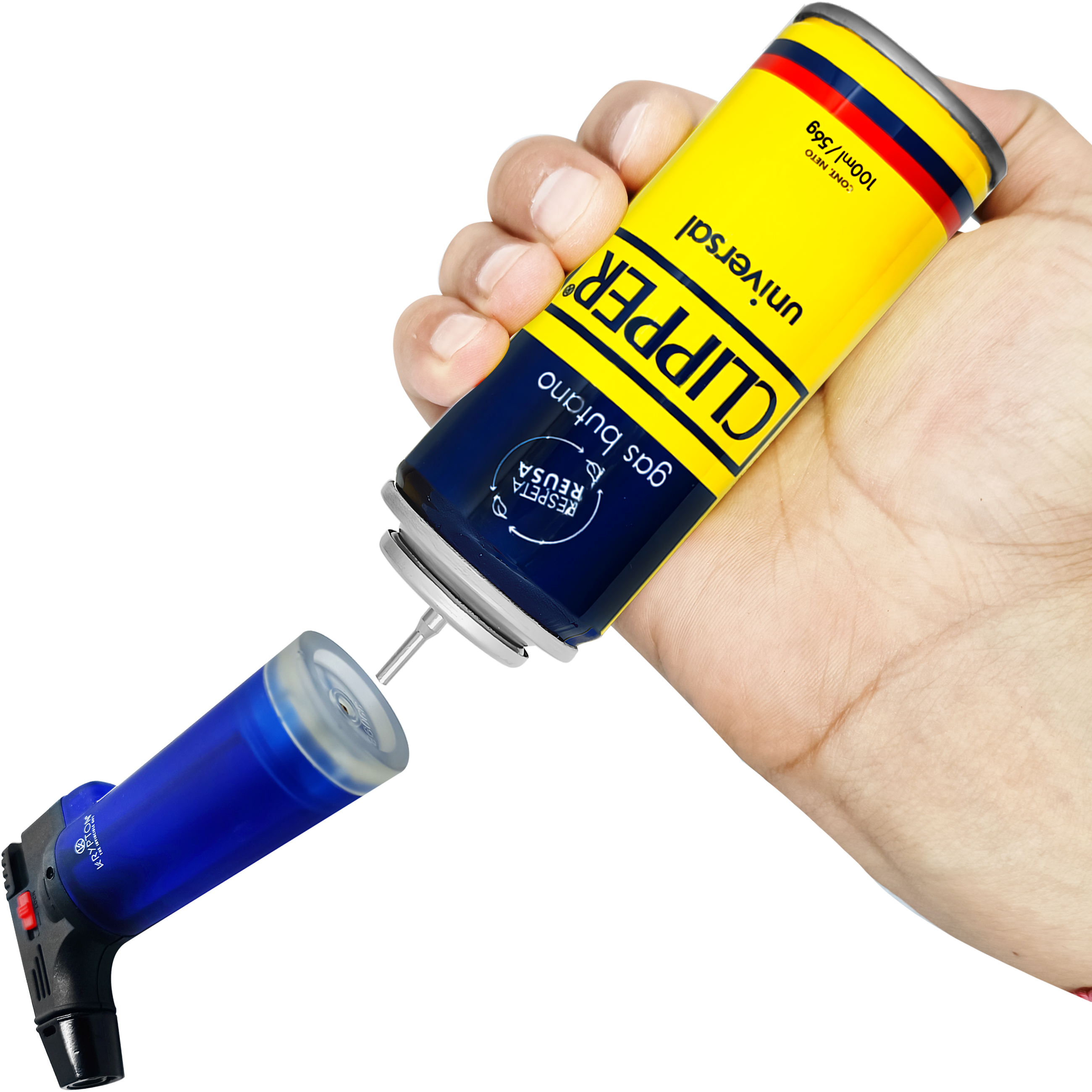 Gas Butano Clipper 100 ml en lata metálica para recargar encendedores, combustible original marca Clipper compatible con encendedores de butano y sistema de válvulas con adaptadores. GSBT1012
