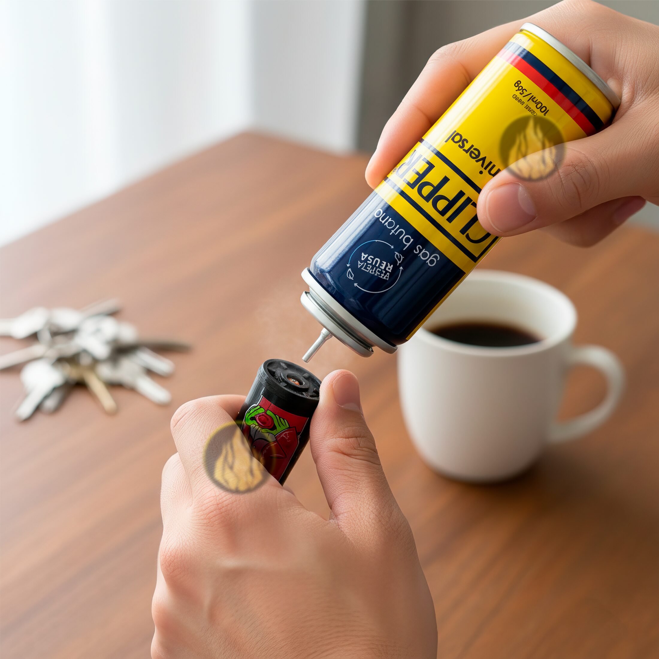 Gas Butano Clipper 100 ml en lata metálica para recargar encendedores, combustible original marca Clipper compatible con encendedores de butano y sistema de válvulas con adaptadores. GSBT1012