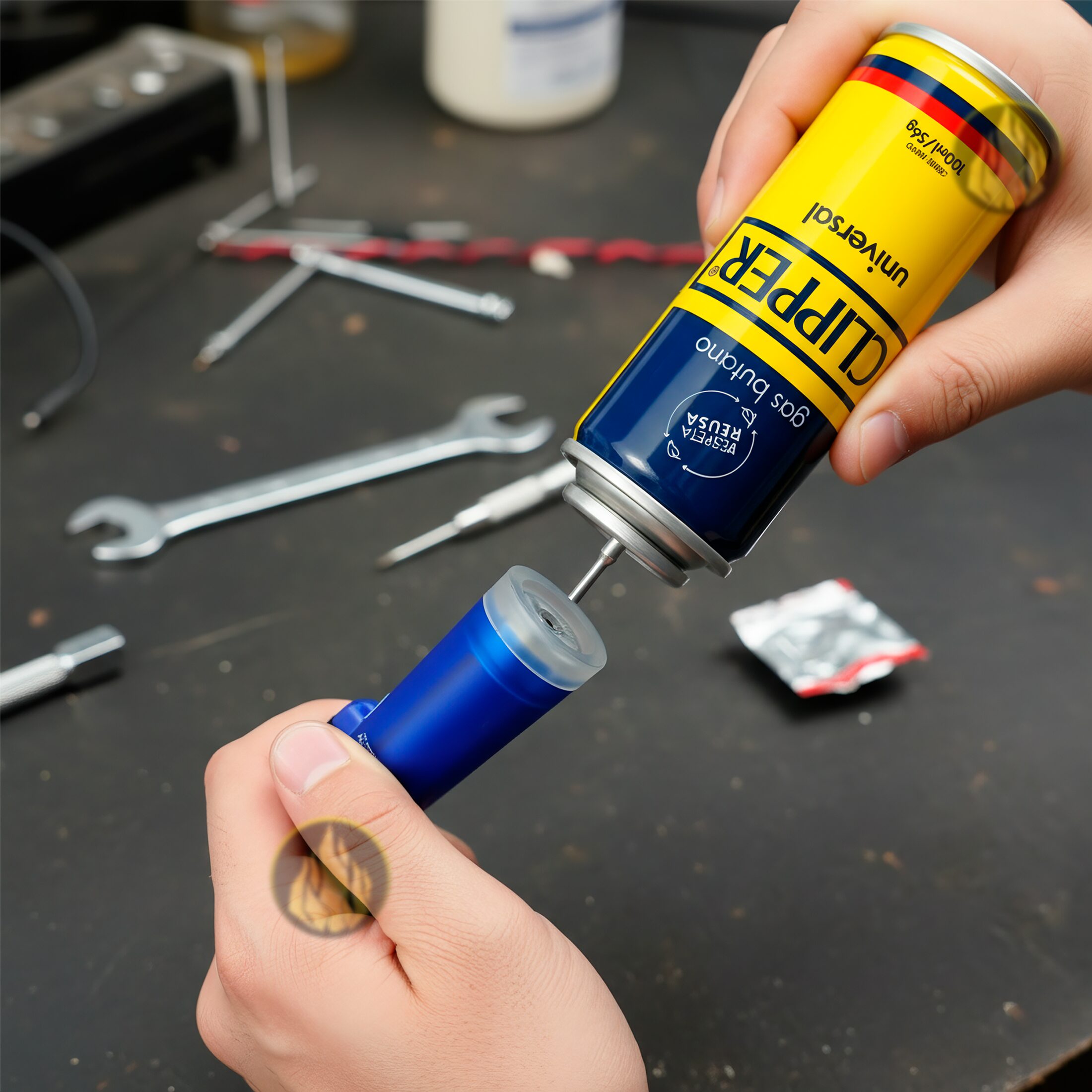 Gas Butano Clipper 100 ml en lata metálica para recargar encendedores, combustible original marca Clipper compatible con encendedores de butano y sistema de válvulas con adaptadores. GSBT1012