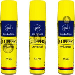 Gas Butano Clipper Premium Para Recargar Encendedores paquete 3 piezas de 16 ml marca Clipper, compatible con encendedores Clipper, Zippo y modelos de butano. GSBT1612