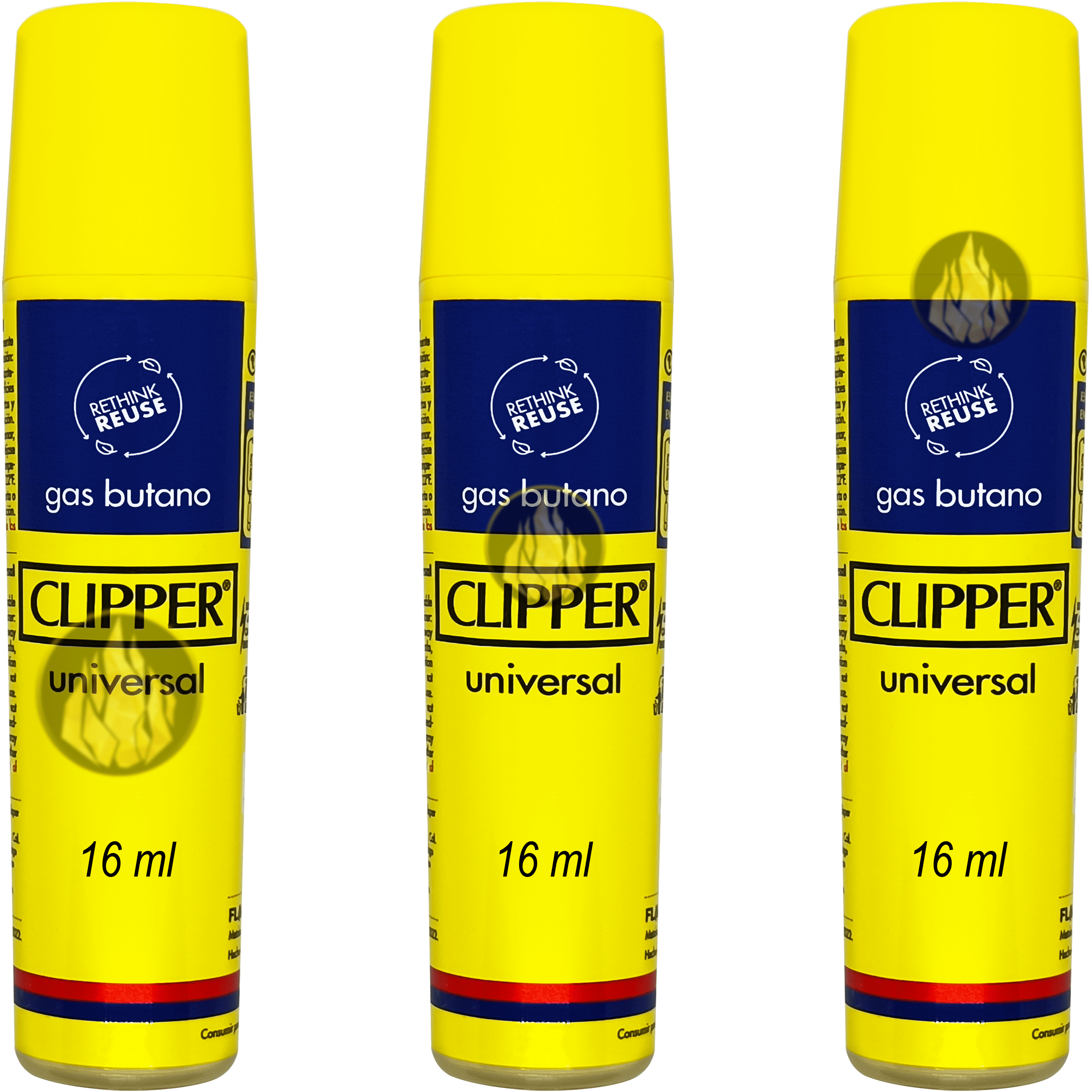 Gas Butano Clipper Premium Para Recargar Encendedores paquete 3 piezas de 16 ml marca Clipper, compatible con encendedores Clipper, Zippo y modelos de butano. GSBT1612