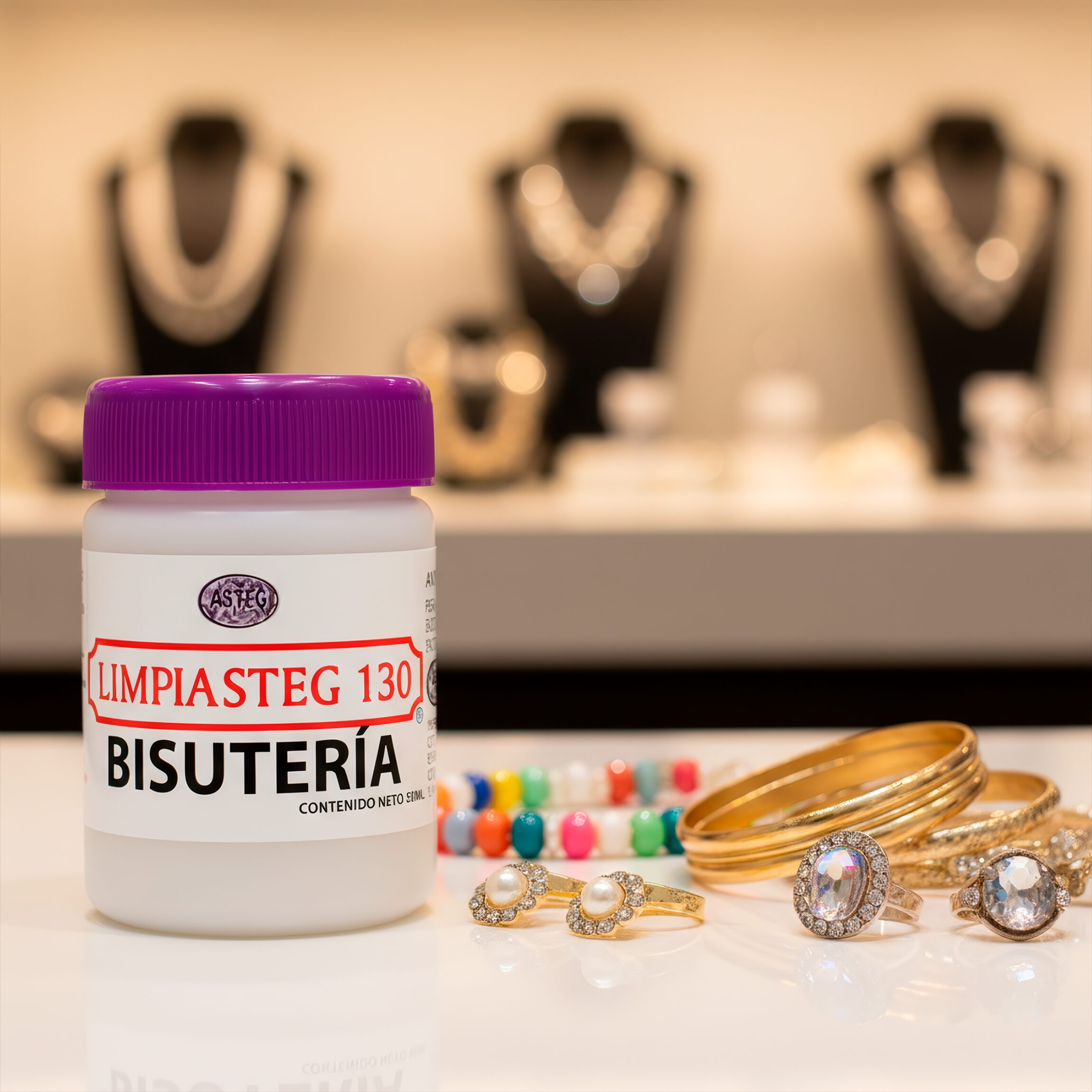 Líquido Limpiador Para Bisuteria Limpiasteg 130 - 50 Ml, solución instantánea para limpiar joyería y accesorios, marca Limpiasteg 130. 2648