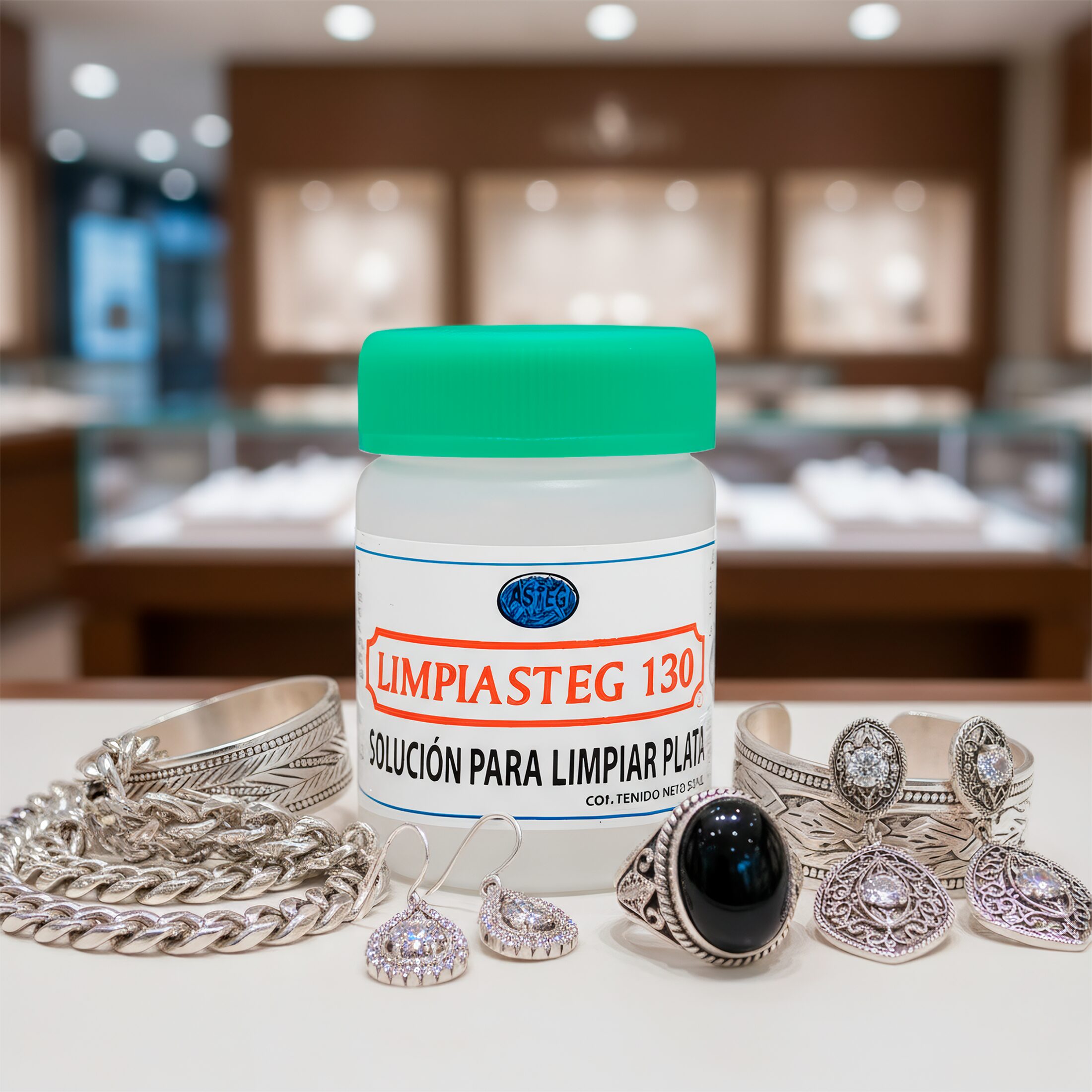 Líquido Limpiador Limpiasteg 130 Para Plata 240 ml solución instantánea para limpiar joyería de plata marca Limpiasteg. 2647