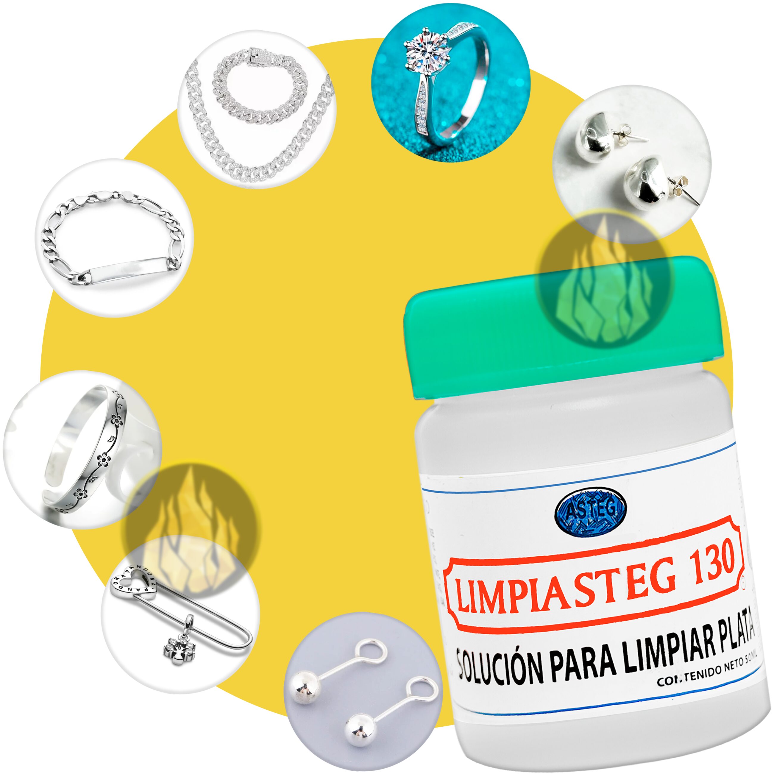 Líquido Limpiador Limpiasteg 130 Para Plata 240 ml solución instantánea para limpiar joyería de plata marca Limpiasteg. 2647