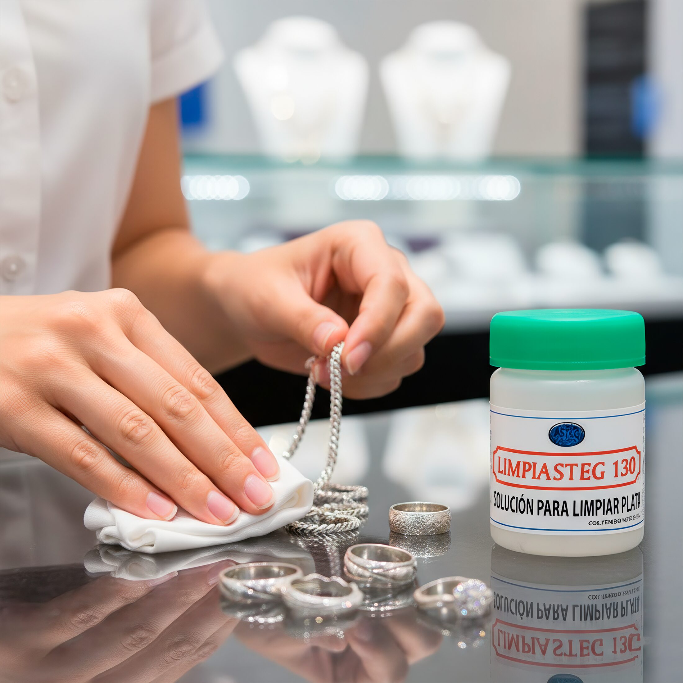 Líquido Limpiador Limpiasteg 130 Para Plata 240 ml solución instantánea para limpiar joyería de plata marca Limpiasteg. 2647